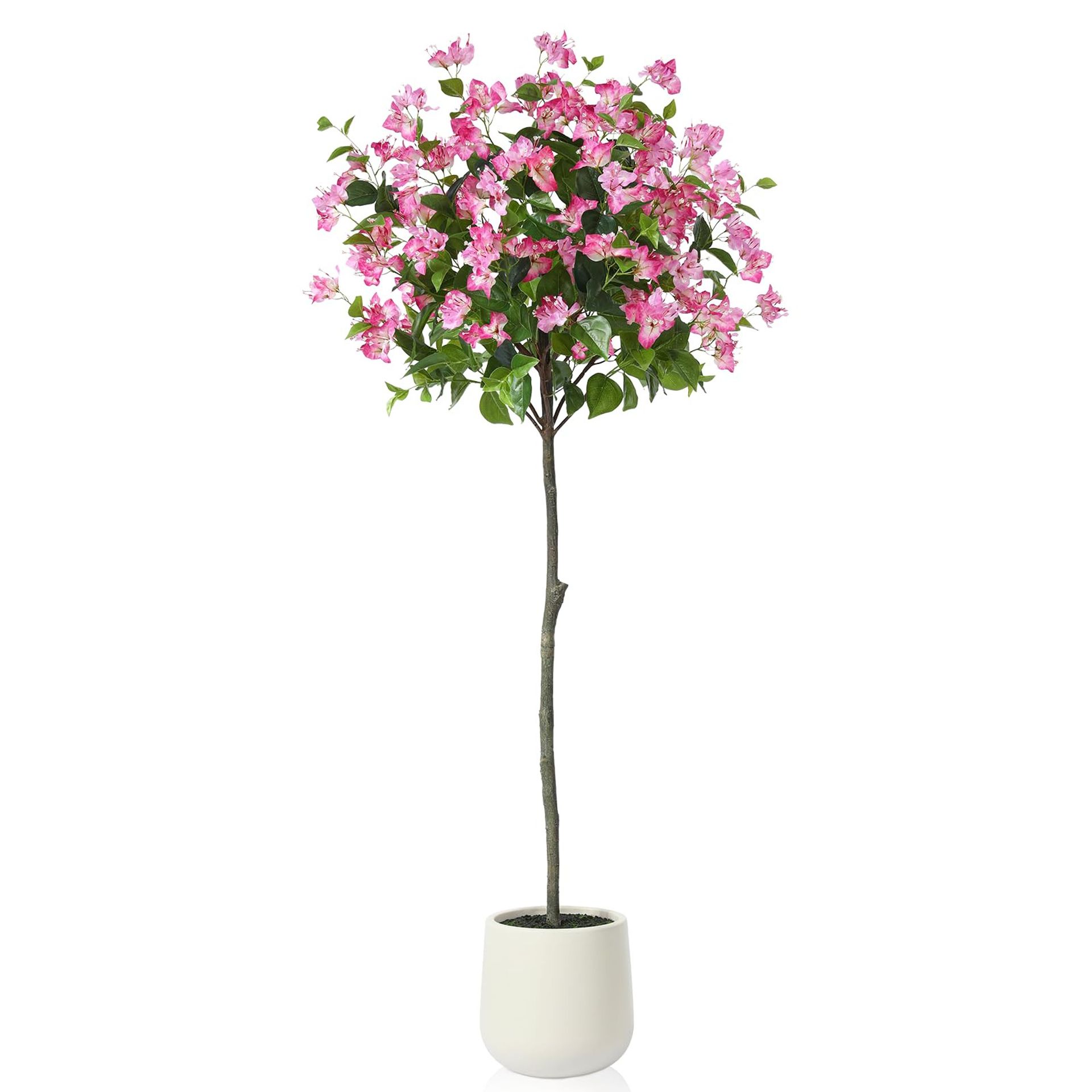 Artificial Bougainvillea Tree with Pink Silk Flowers in White Planter 180cm - Pink 180cm