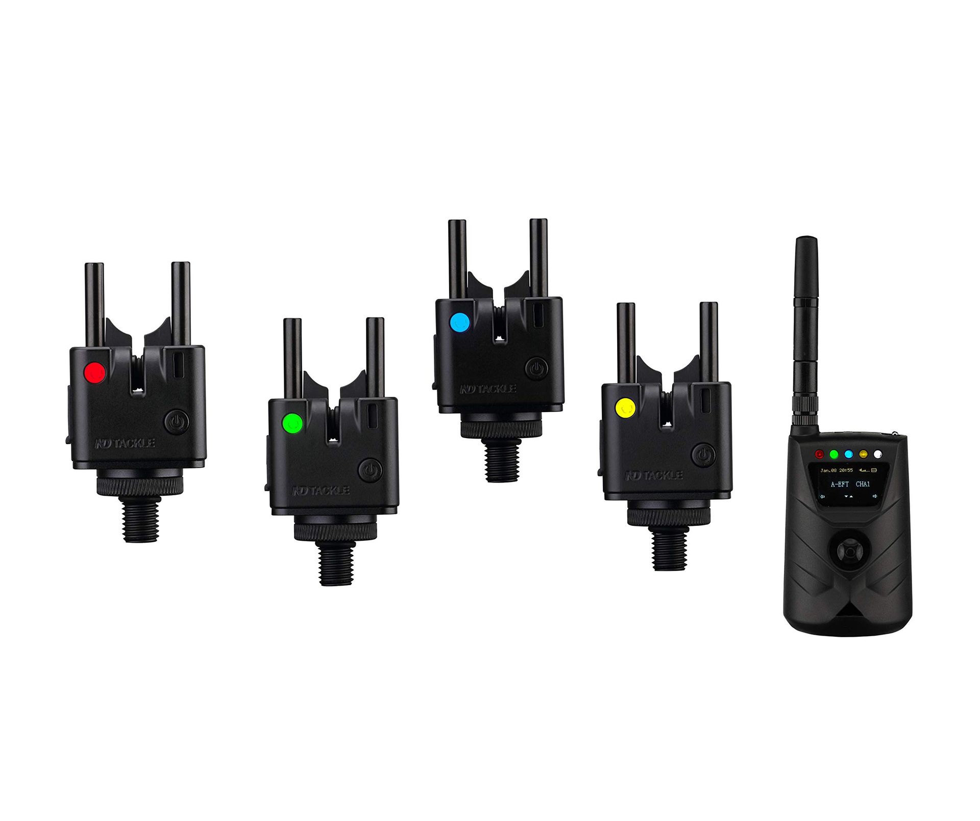 Carp Fishing Bite Alarm Set 4+1 with S9r Receiver Magnetic Quick Release - Black Set