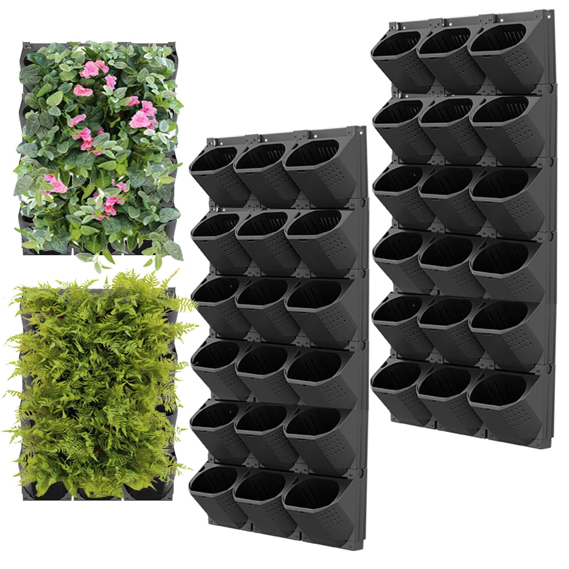 Wall Planting Pot Hanging Planter Bags 36-Pocket Vertical Garden Self Watering - Green 36Pcs-Black