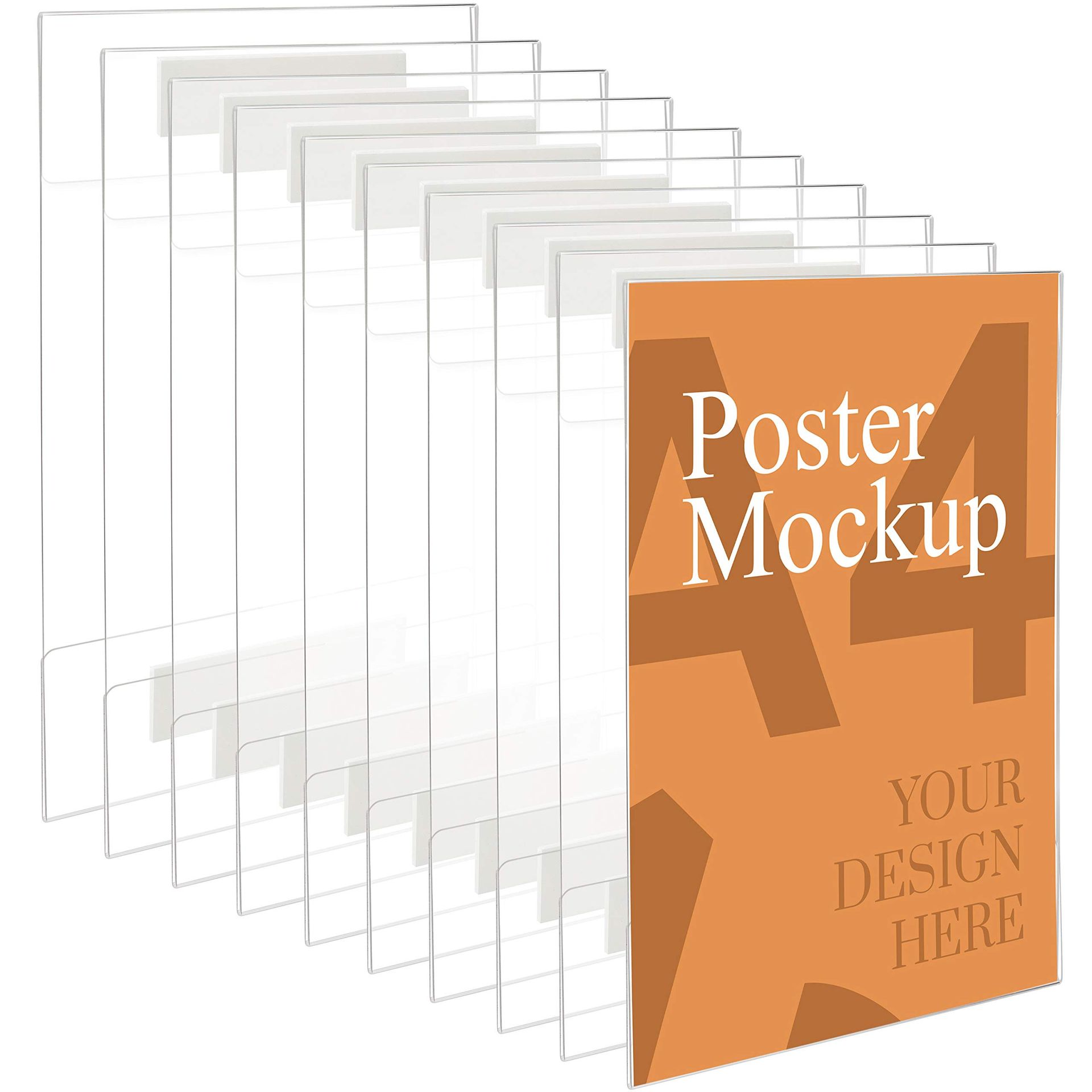 Adhesive Wall Mount A4 Acrylic Poster Holders 10 Pack No Drilling Display Frames for Office, Home or Restaurant - Transparent/Green 10 Pack