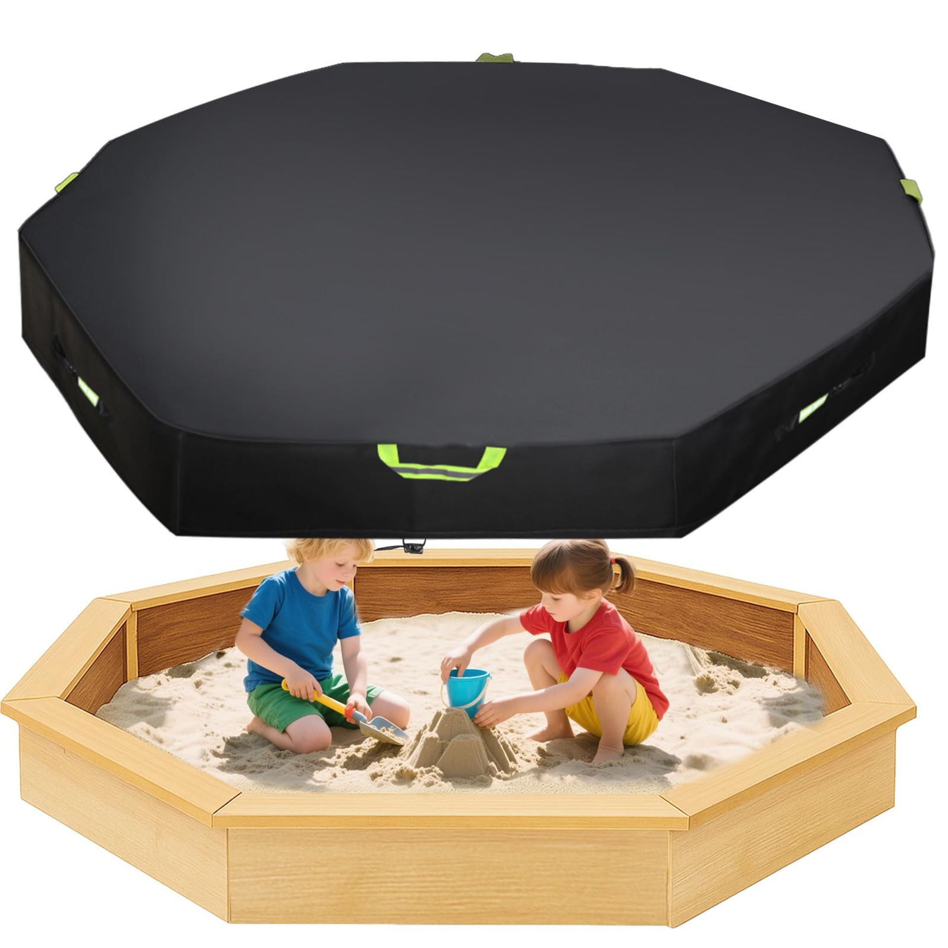 Octagon Sandbox Cover 420D Oxford Cloth Waterproof Windproof Outdoor Sandpit Lid with Storage Bag - Black 84x78x9 Inch