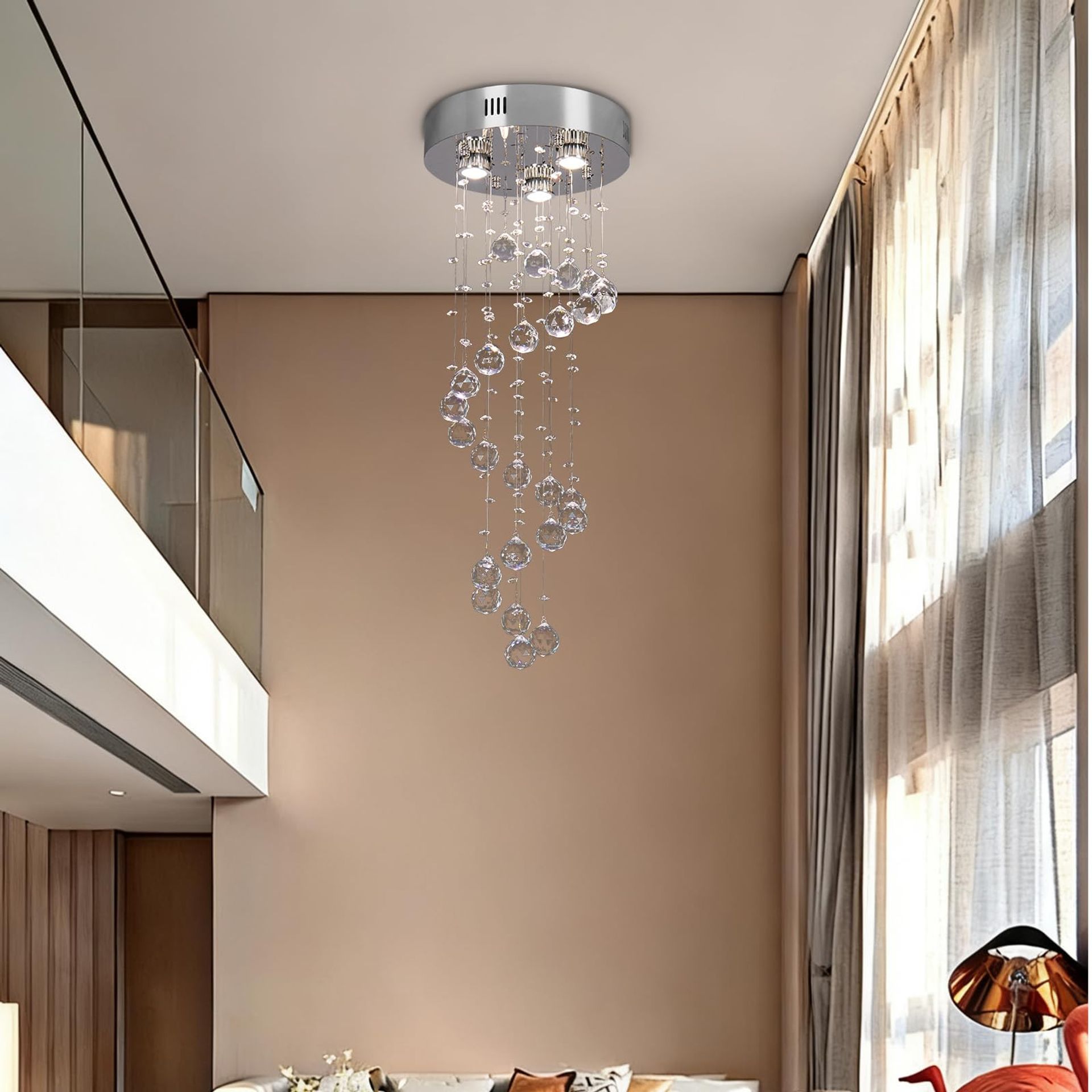 Spiral Flush Mount Ceiling Light Modern K9 Crystal Raindrop Chandelier for Dining Room, Stairwell and Bedroom - Silver D11.8 H35.4