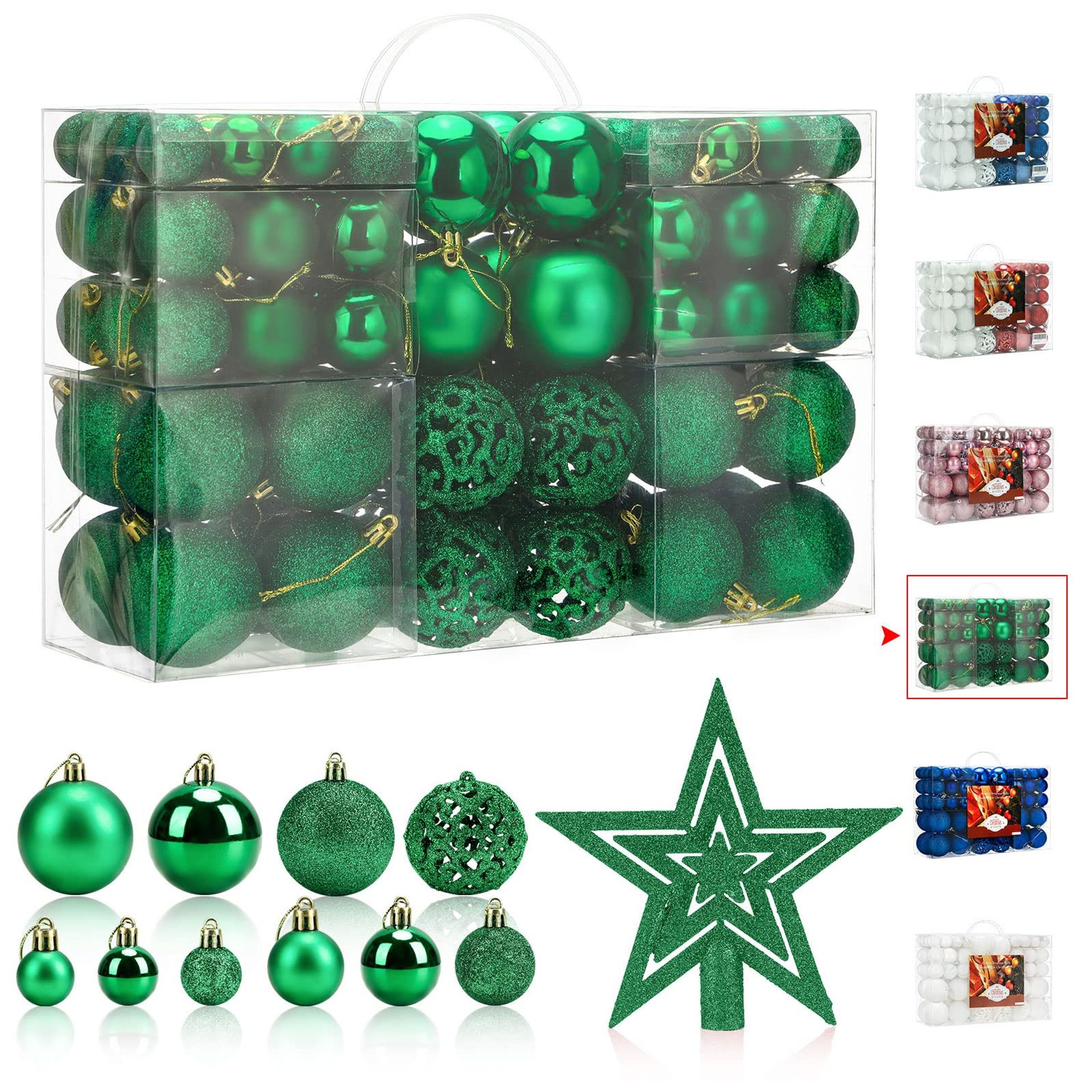 Christmas Tree Baubles 101pcs Shatterproof Hanging Decorations Ornaments Set for Festive Home Décor - Green 2/4/6CM