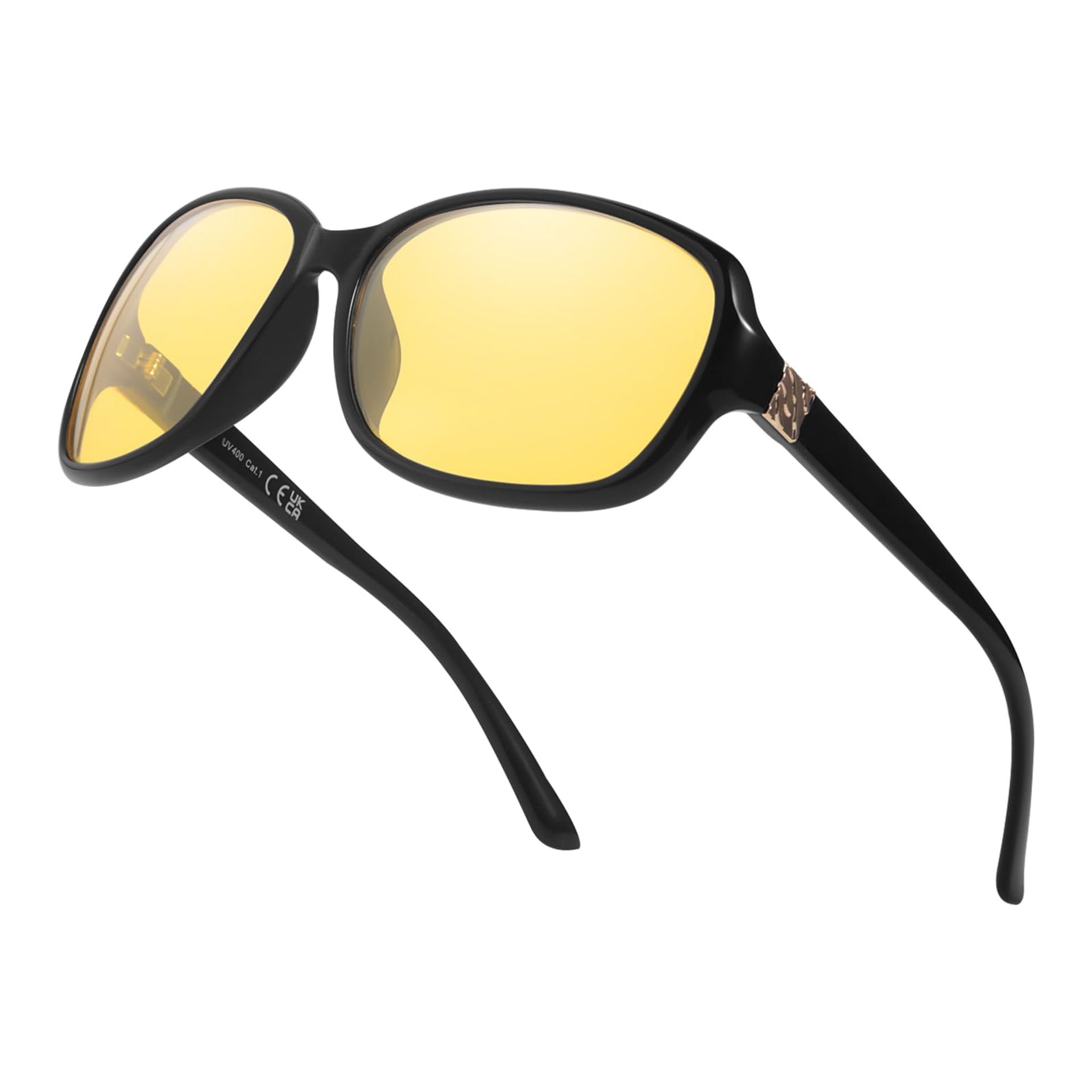Night Driving Glasses for Women Anti-Glare UV400 Polarised Yellow Lenses - Black/Yellow Night-Vision Lens A03