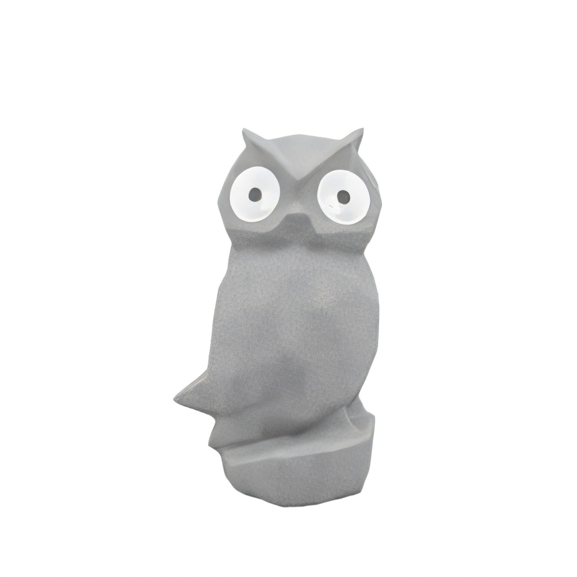 Owl Solar Lamp Garden Ornament Waterproof Resin with Glowing Eyes - Grey Open-Mouth