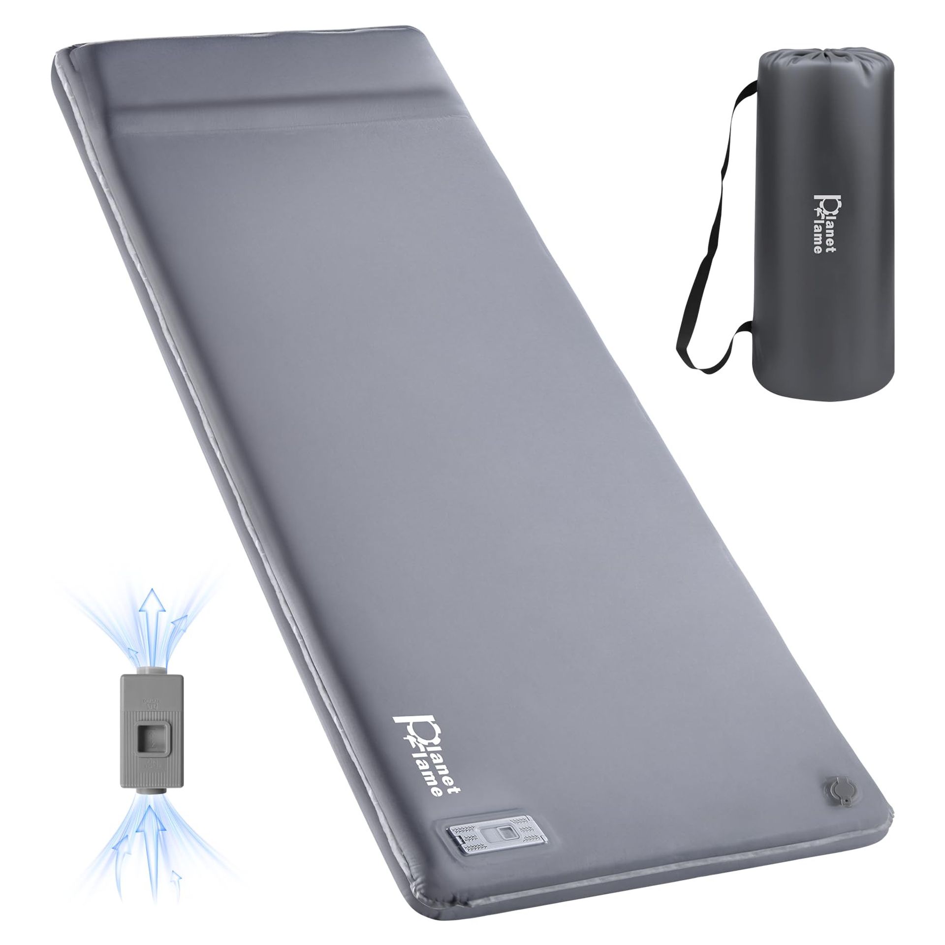 Self-Inflating Camping Mattress with Electric Pump 9.5 R-Value Foam Pad All-Season Use - Grey Single