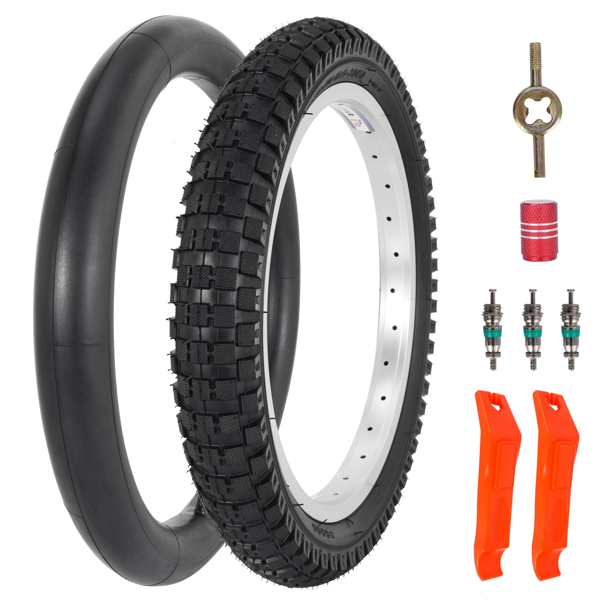 2 Pack 16 Inch Bike Tyre and Inner Tube Set Compatible with Dirt Bikes and Kids Bicycles 64-305 Foldable Design - Black 16x2.40