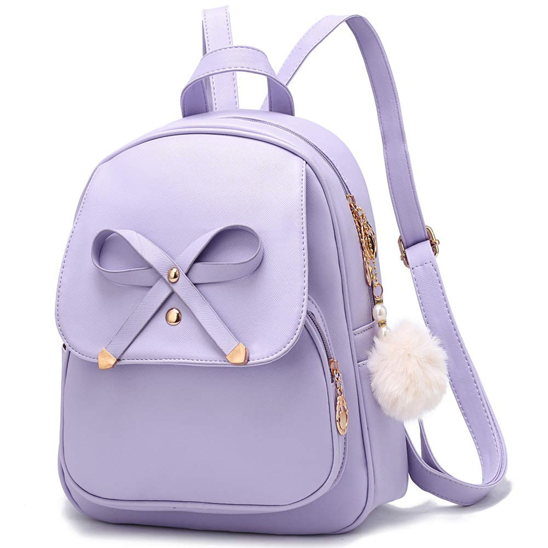 Girls Mini Backpack PU Leather Fashion Shoulder Bag with Bowknot Design - Lila M