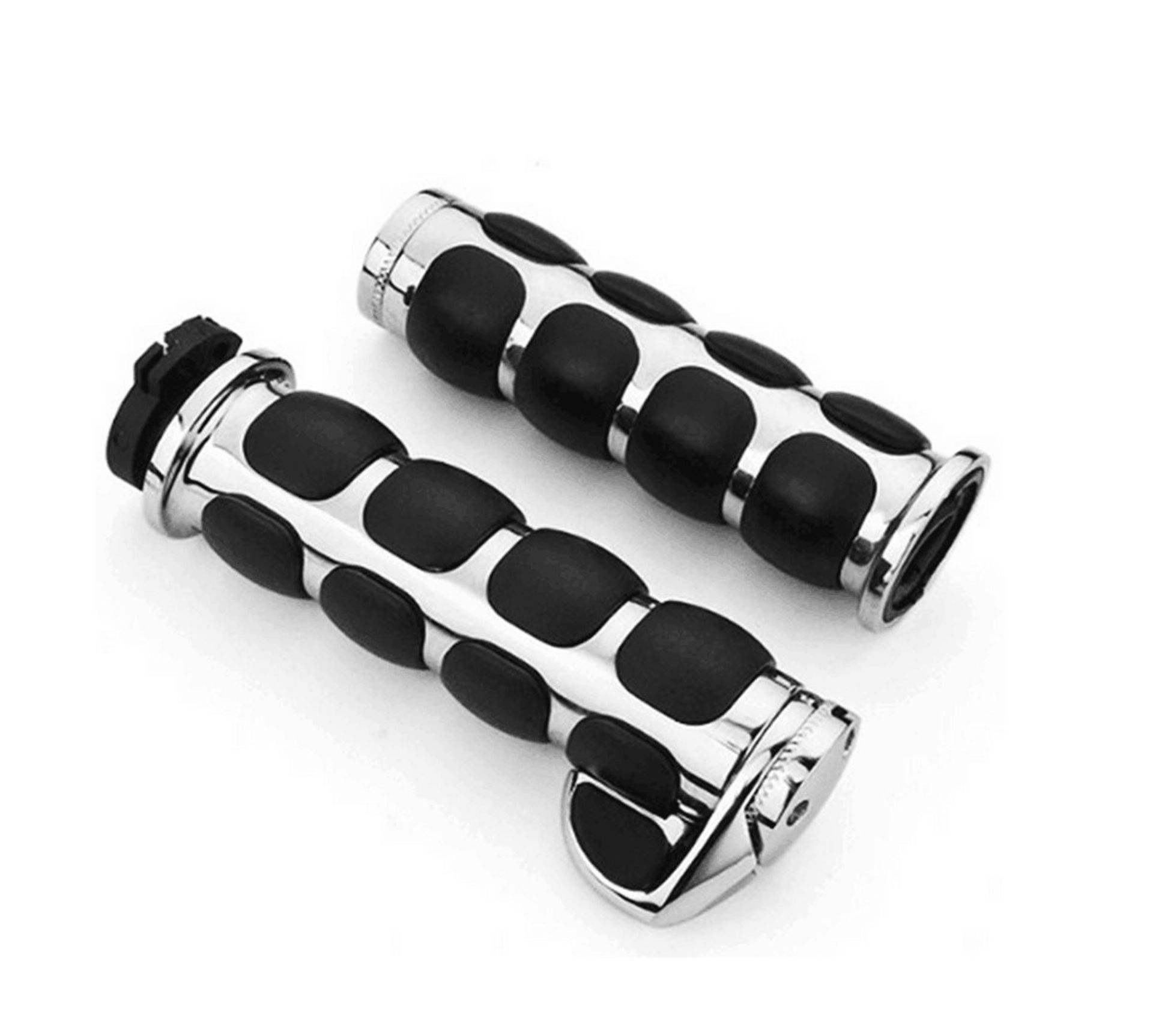 Motorcycle Handlebar Aluminium Chromed Hand Grips 1 Inch Pair Universal Fit - Silver Black