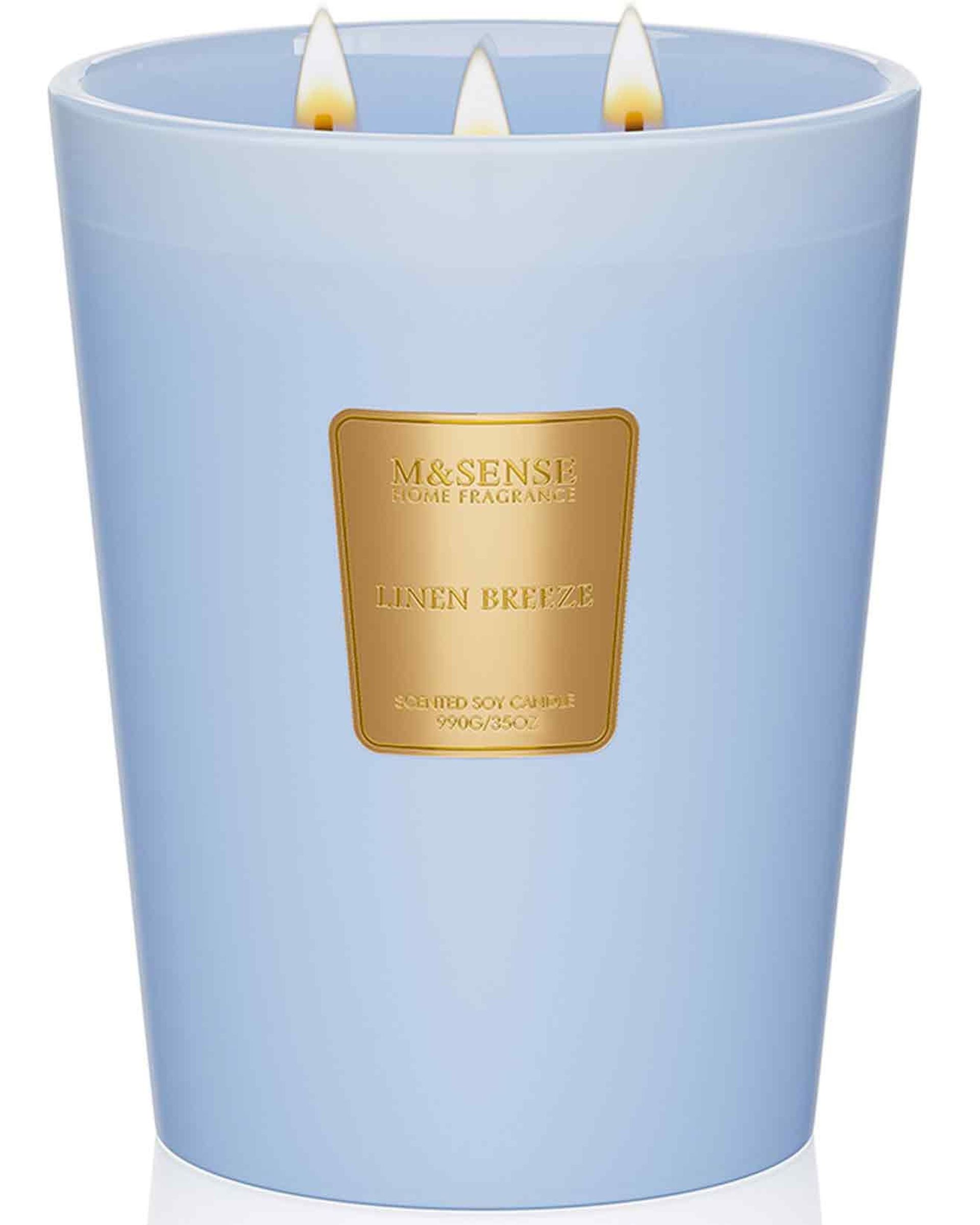 Large Soy Scented Candle 3 Wick Non-Toxic 150hr Burn Time Gift for Home & Friends - Linen Breeze Blue 990g - Spring Refresh