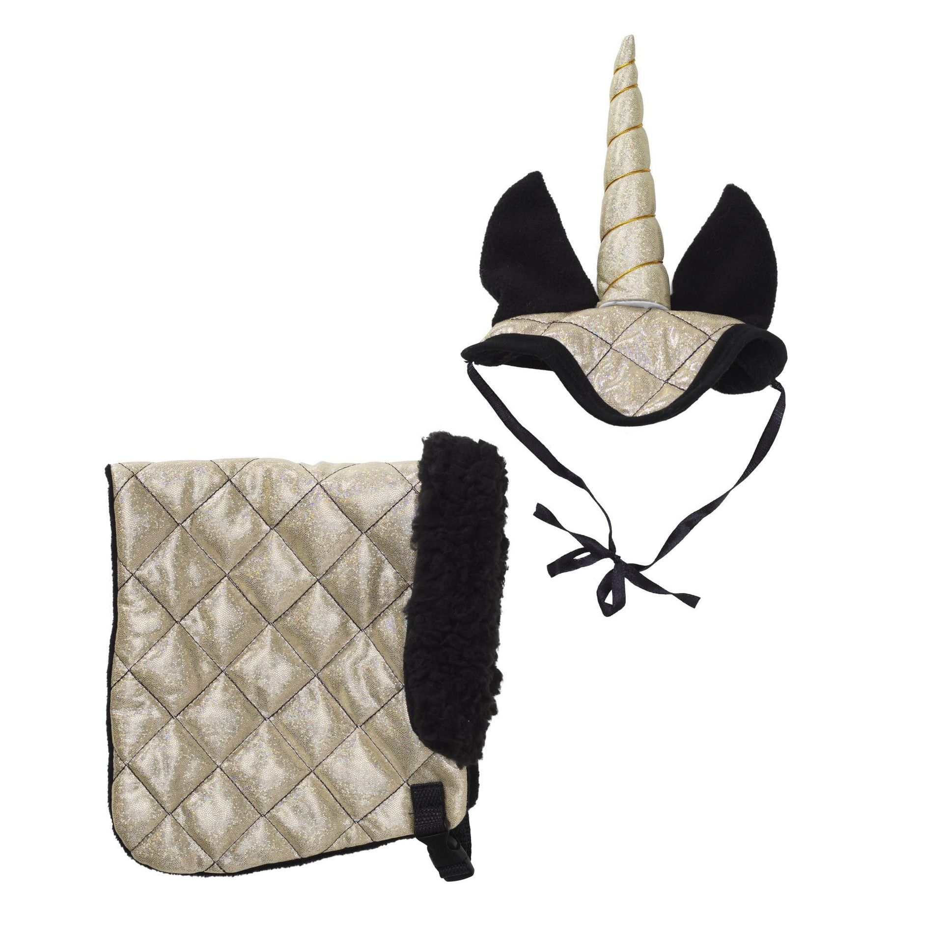 Hobby Horse Magic Golden Unicorn Set with Sparkling Blanket Horn and Hood - Black Large
