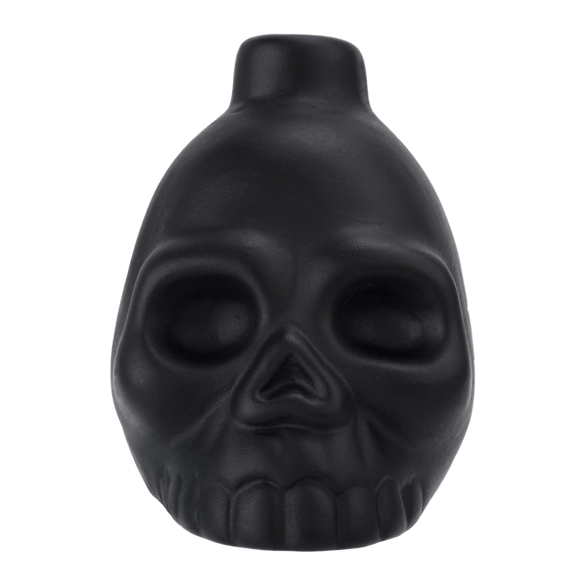 Aztec Death Whistle Screaming War Skull Handcrafted Ceramic Ornament for Halloween & Day of the Dead - Black 8x6cm