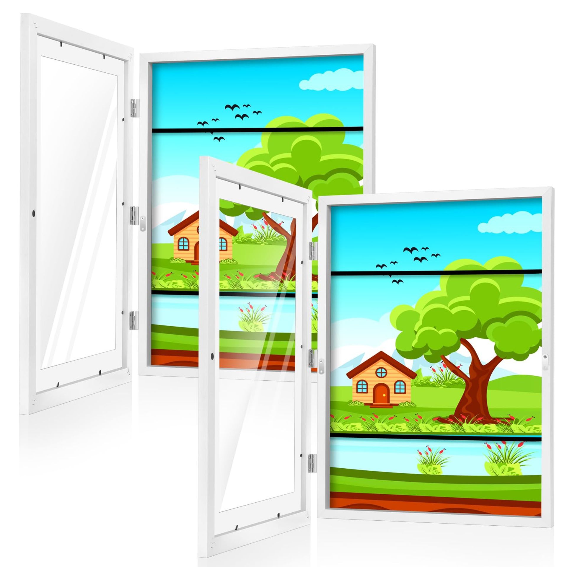 Kids Art Frame Front-Opening Display with Dual Mat & Storage for 150 Drawings - White A3