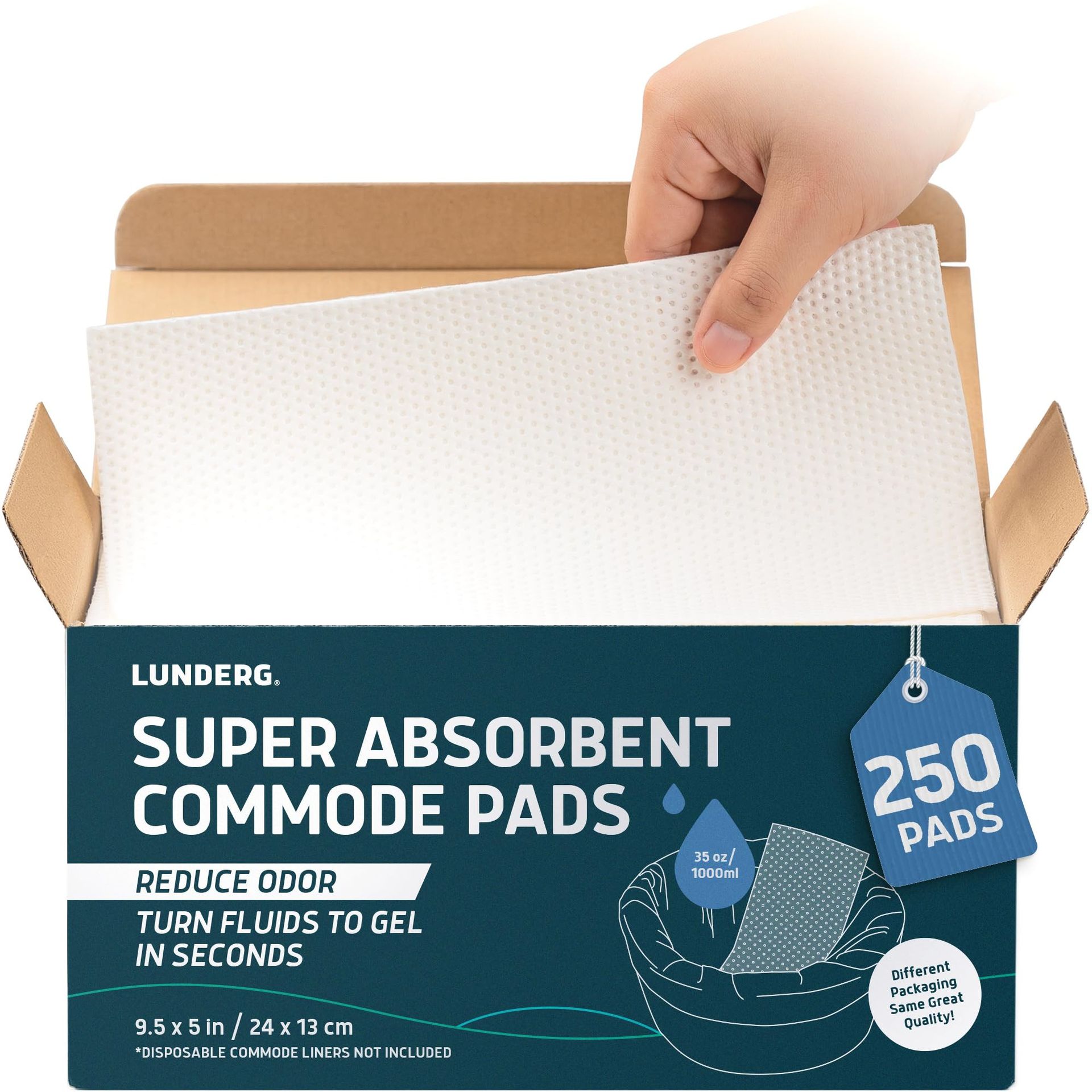 Super Absorbent Commode Pads Medical Grade for Disposable Liners, Bedside Chairs, Portable Toilets & Camping - Unscented 250 Count