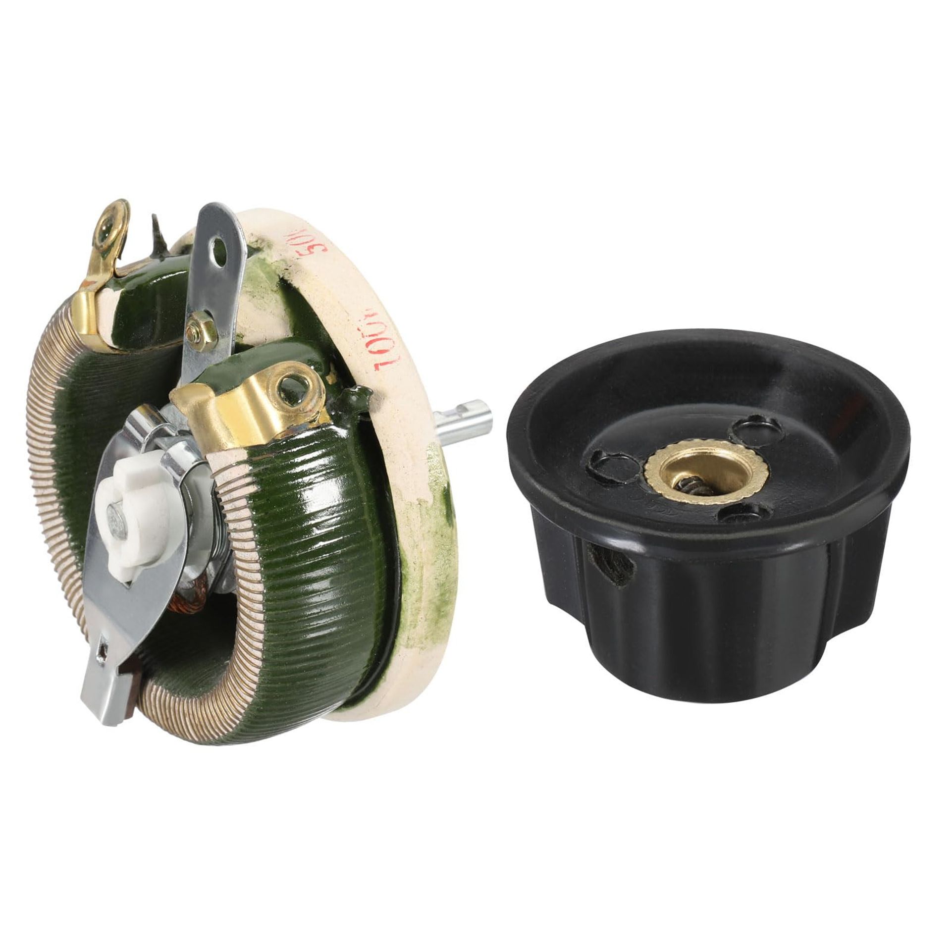 100W 50 Ohm Adjustable Ceramic Rheostat High Power Variable Resistor with Control Knob Cover - Silver Grey