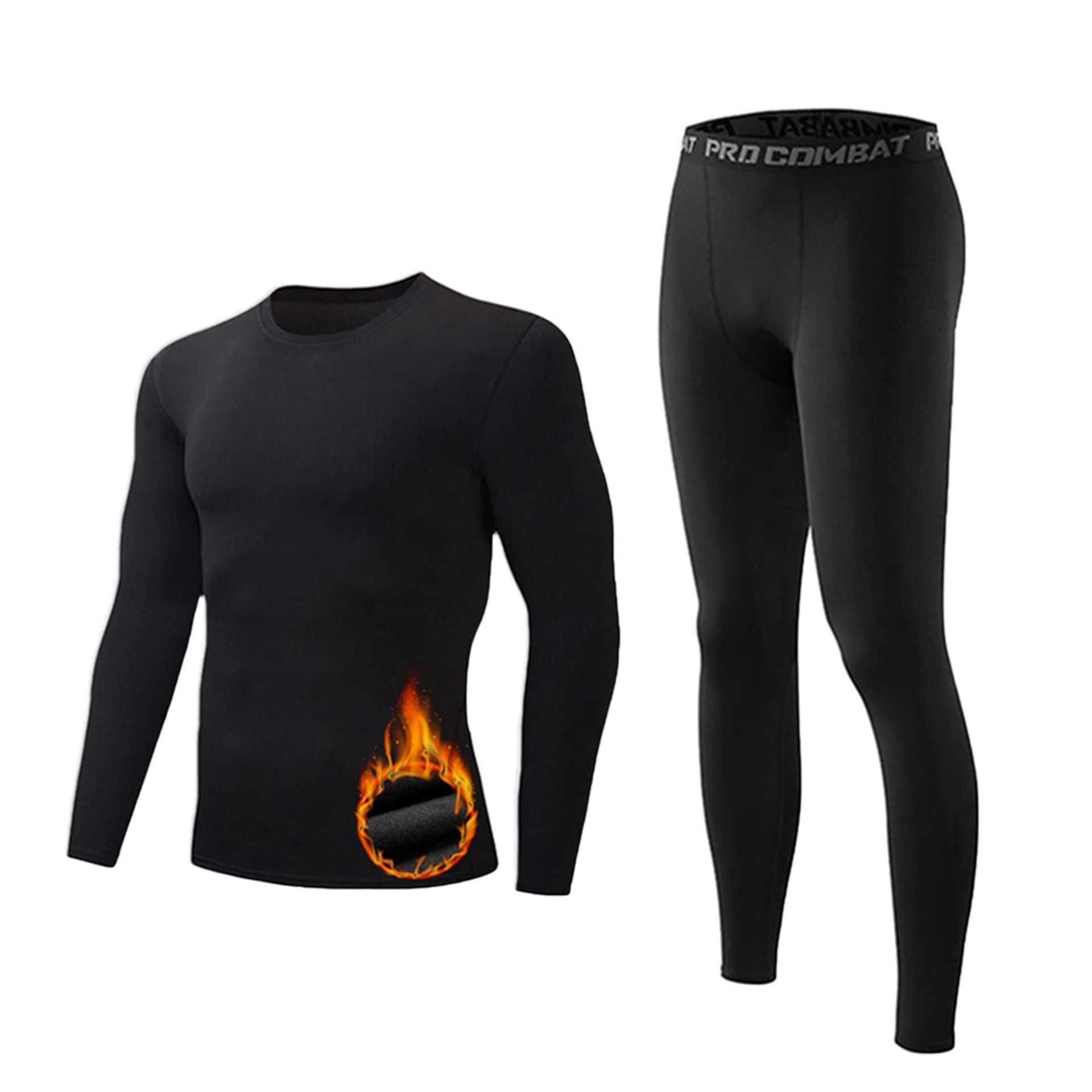 Men's Thermal Base Layer Set Long Johns Underwear for Winter Sports - Black XXL