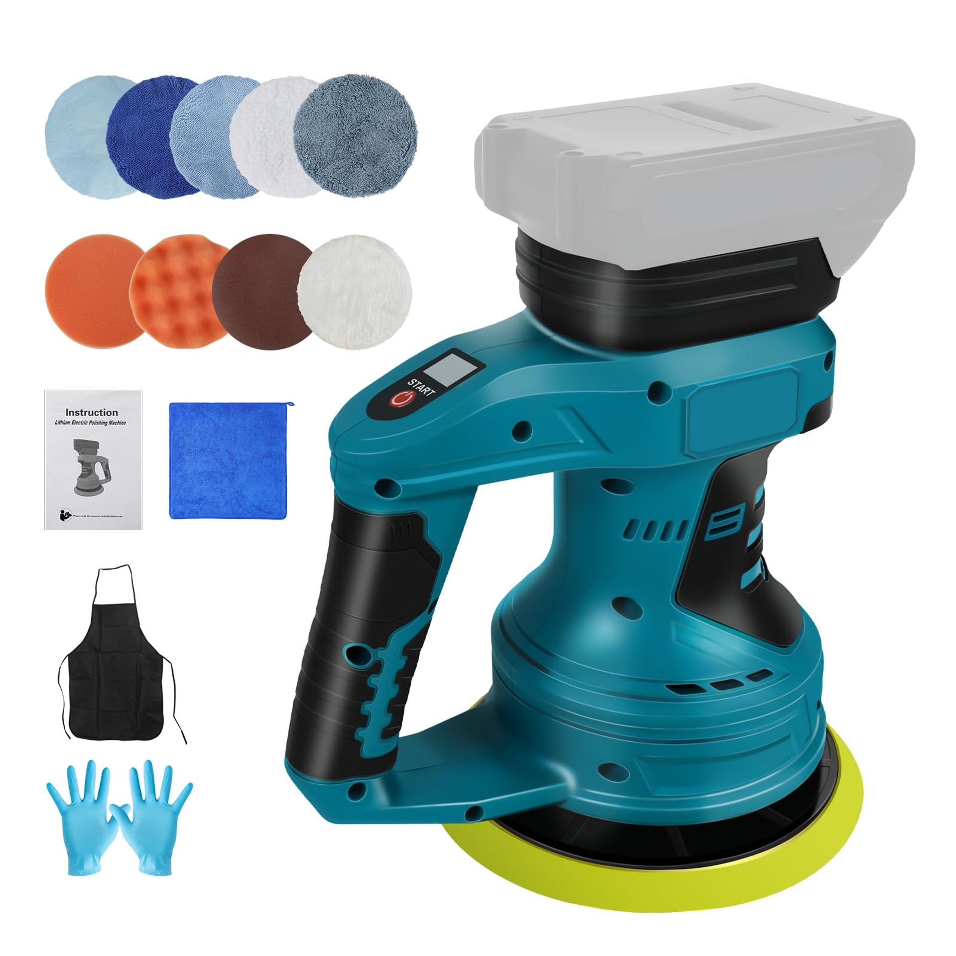 Cordless Car Buffer Polisher Compatible with Makita 18V Battery, 8-Speed 6-Inch Eccentric Polisher with 12 Attachments - Black 6-Inch