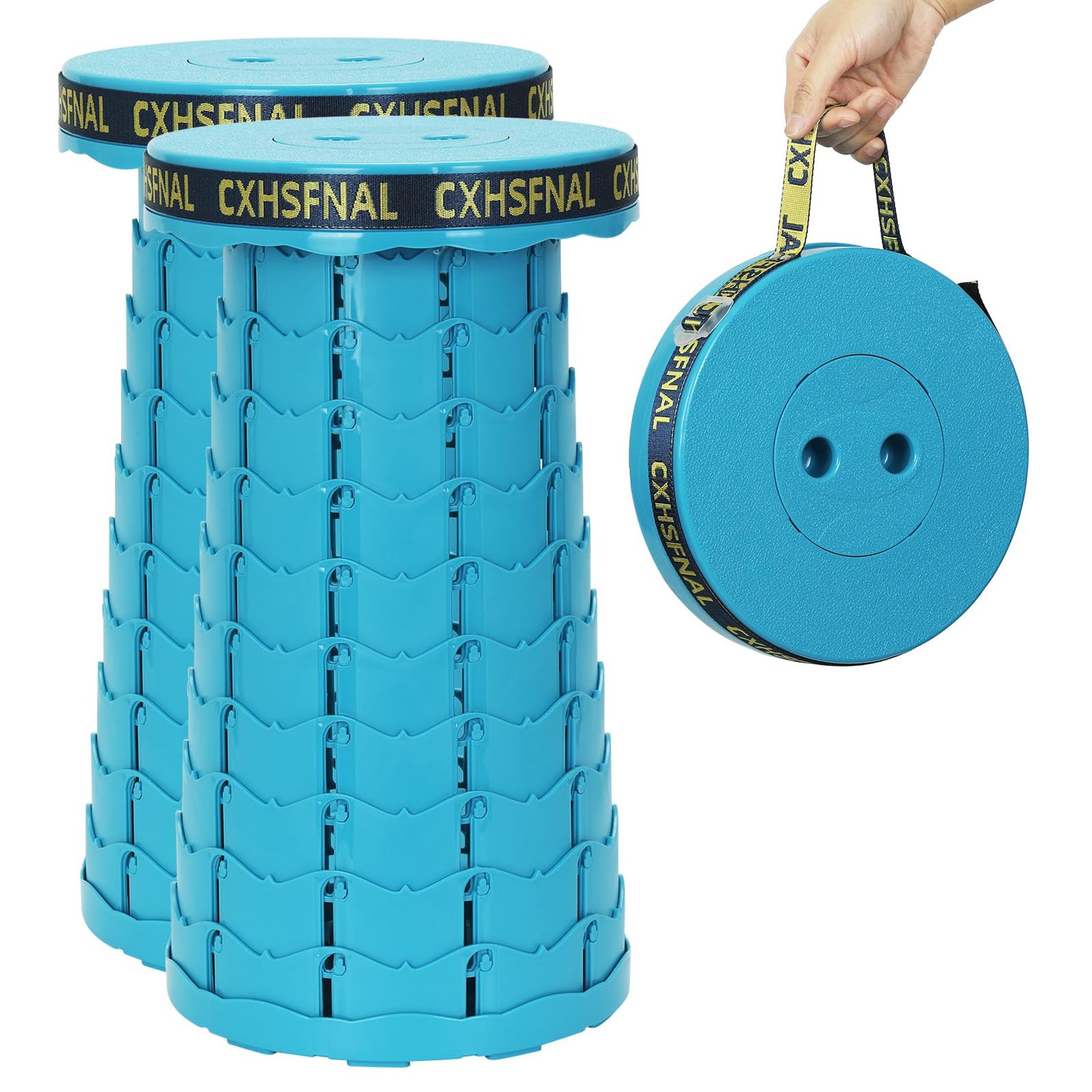 Portable Folding Stool 2 Pack Lightweight Collapsible Telescoping Camping Chair 180kg Load - Peacock Blue Double