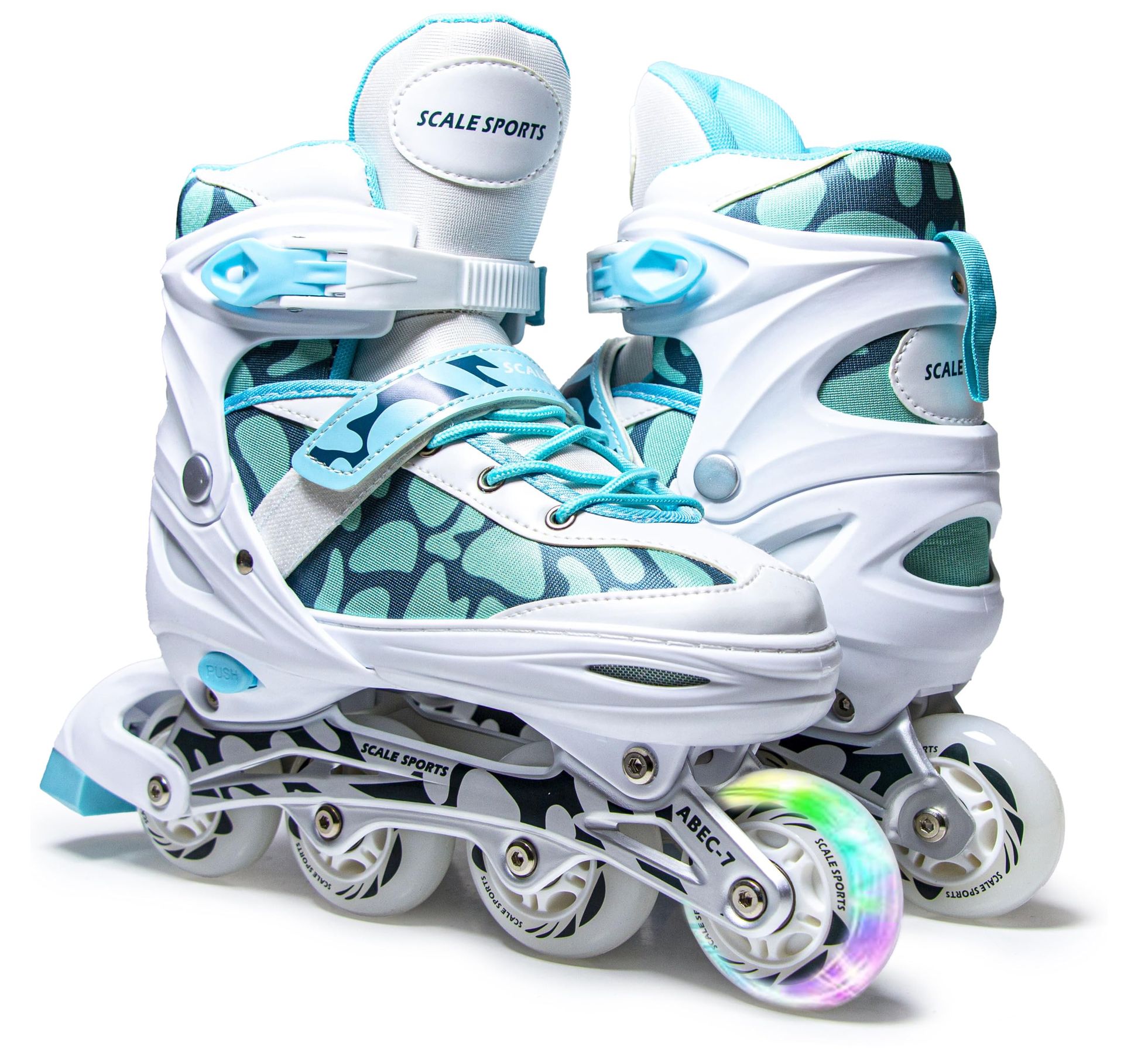 Adjustable Kids Inline Skates Light-Up Front Wheels Breathable Design for Beginners - Mint Green Size S (UK C11–1)