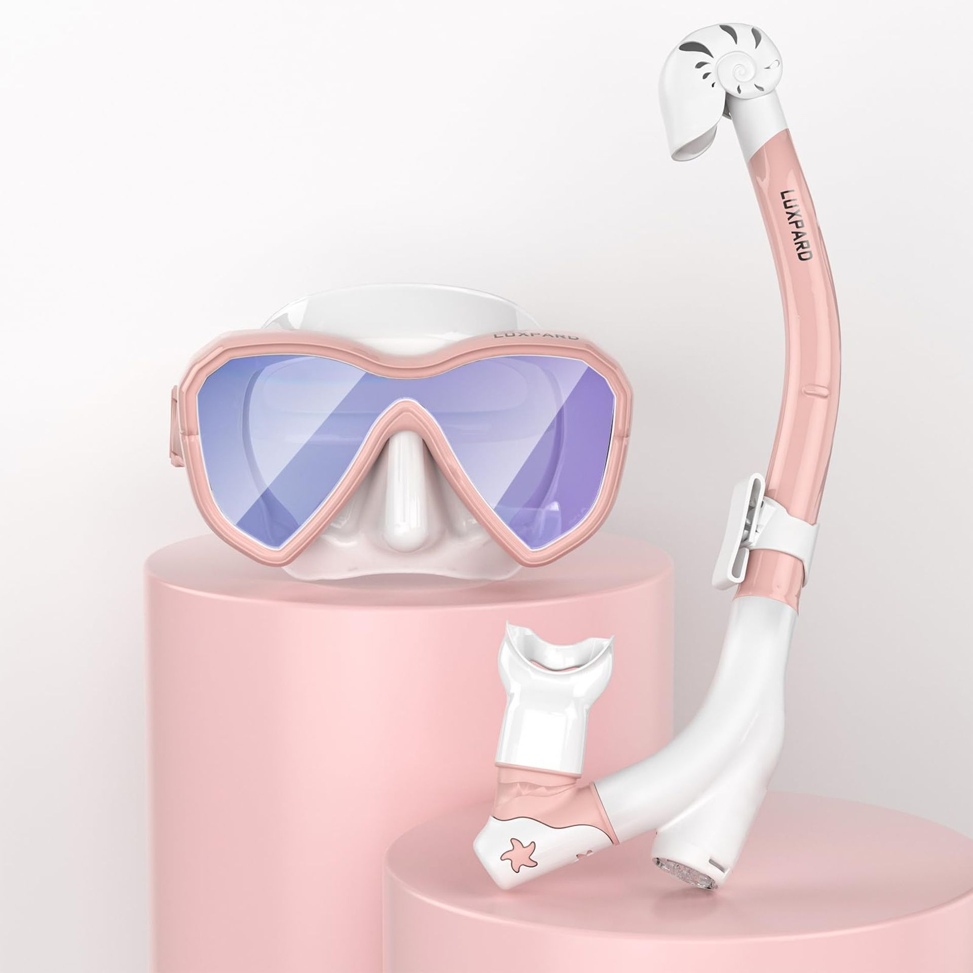 Kids Snorkel Set Anti-Fog Panoramic Mask & Dry Snorkel Tube for Children - Pink with Coated Lens