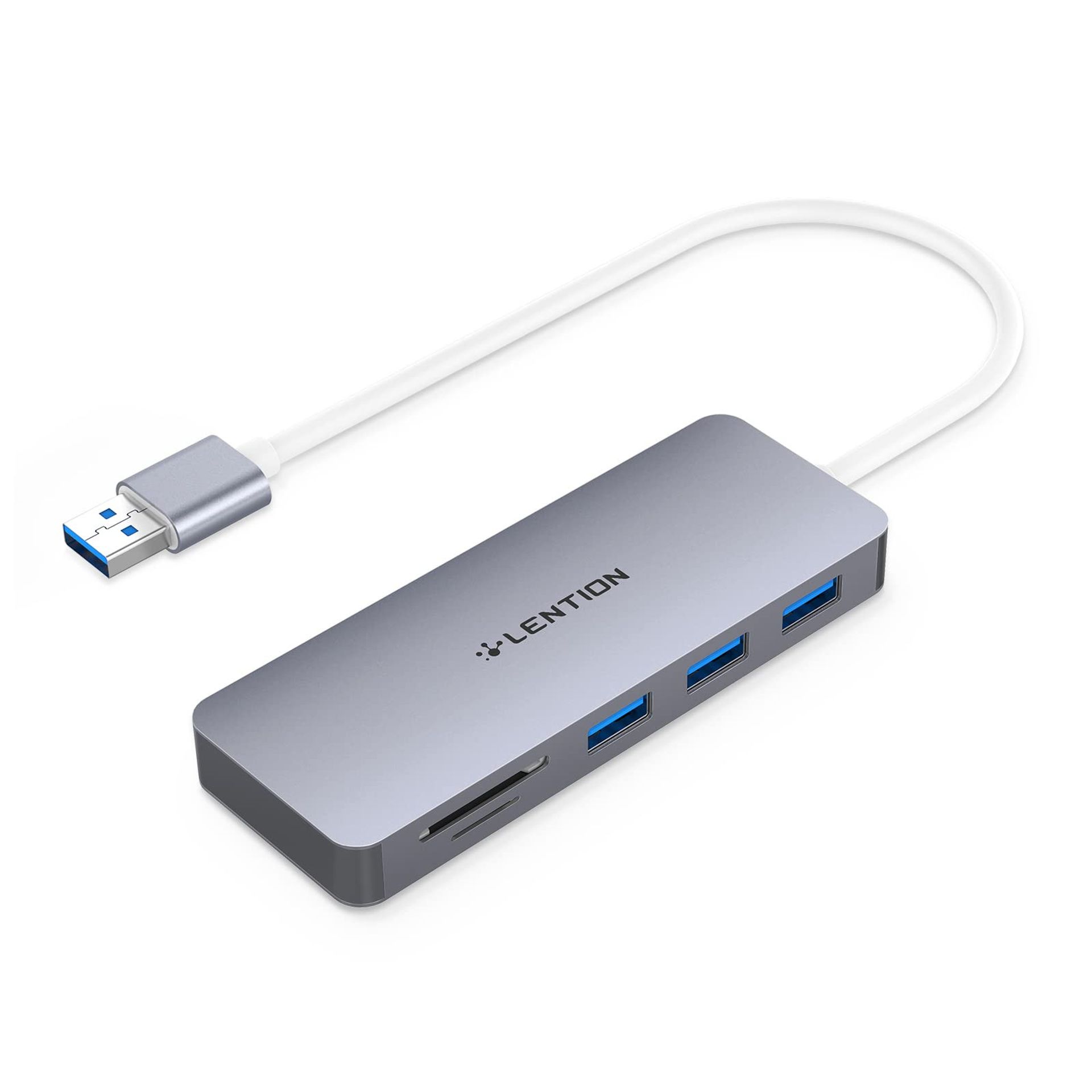 3-Port USB 3.0 Hub with SD & Micro SD Card Reader for Laptops and PCs - Space Grey USB3.0*3 + SD*1 + TF*1