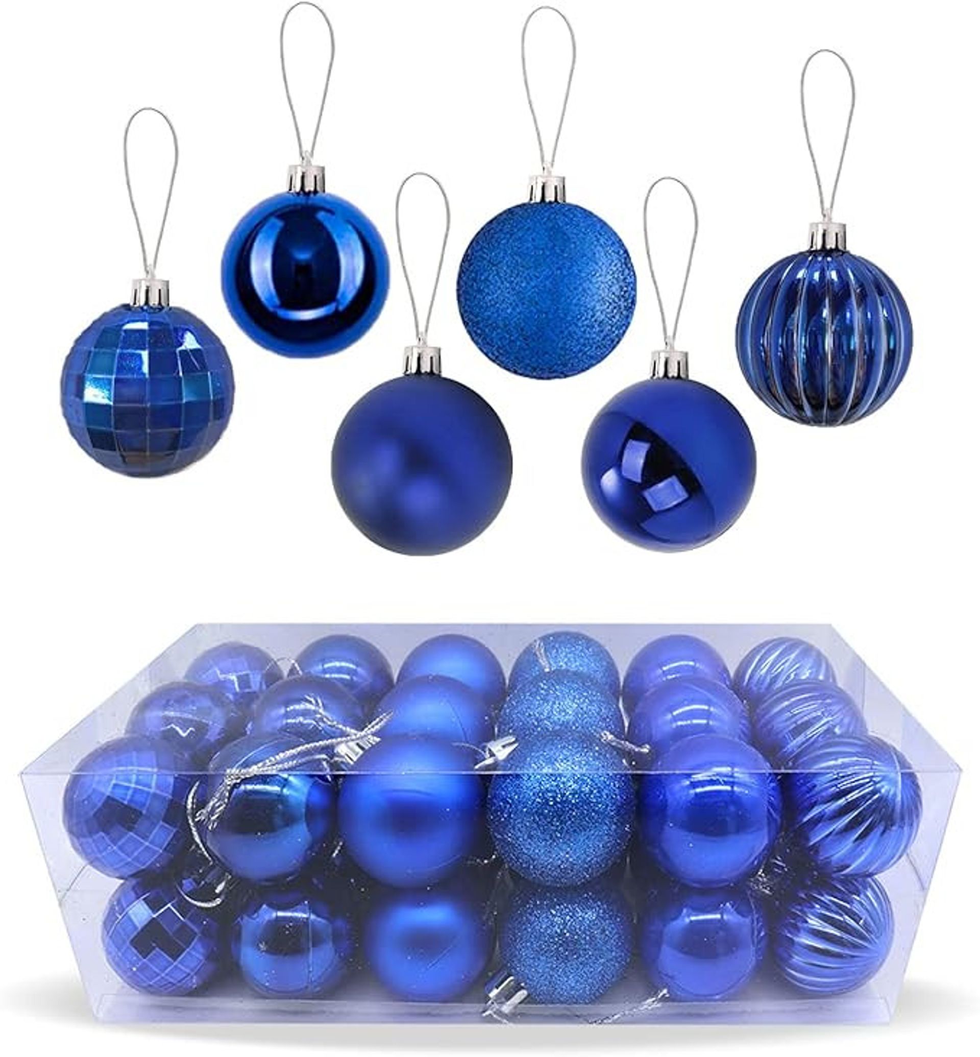 36-Pack Christmas Tree Baubles, Shatterproof Blue Decorations, Shiny & Glitter for Festive Décor