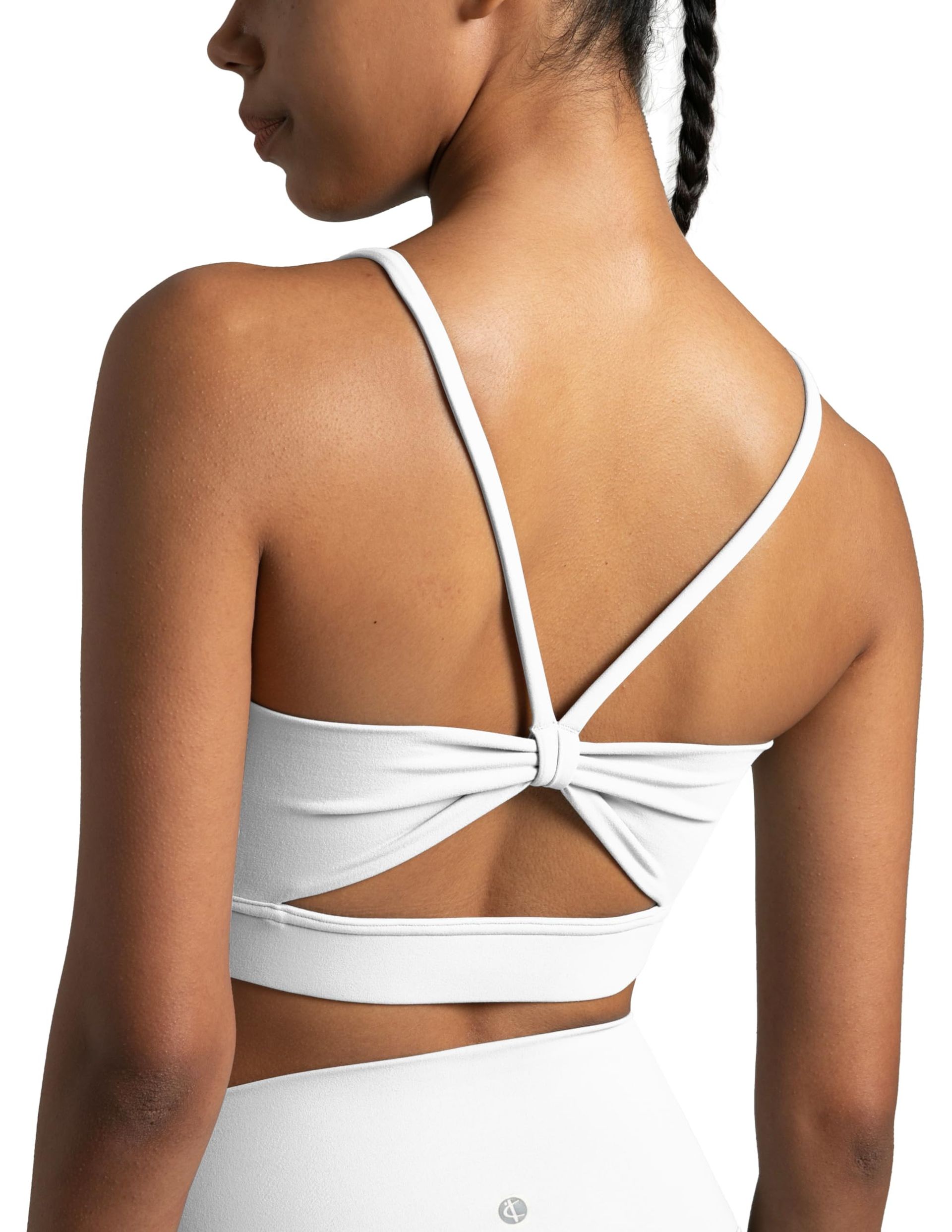 Women's Dreamlux Bowknot Strappy Sports Bra Light Impact Yoga Top - White S