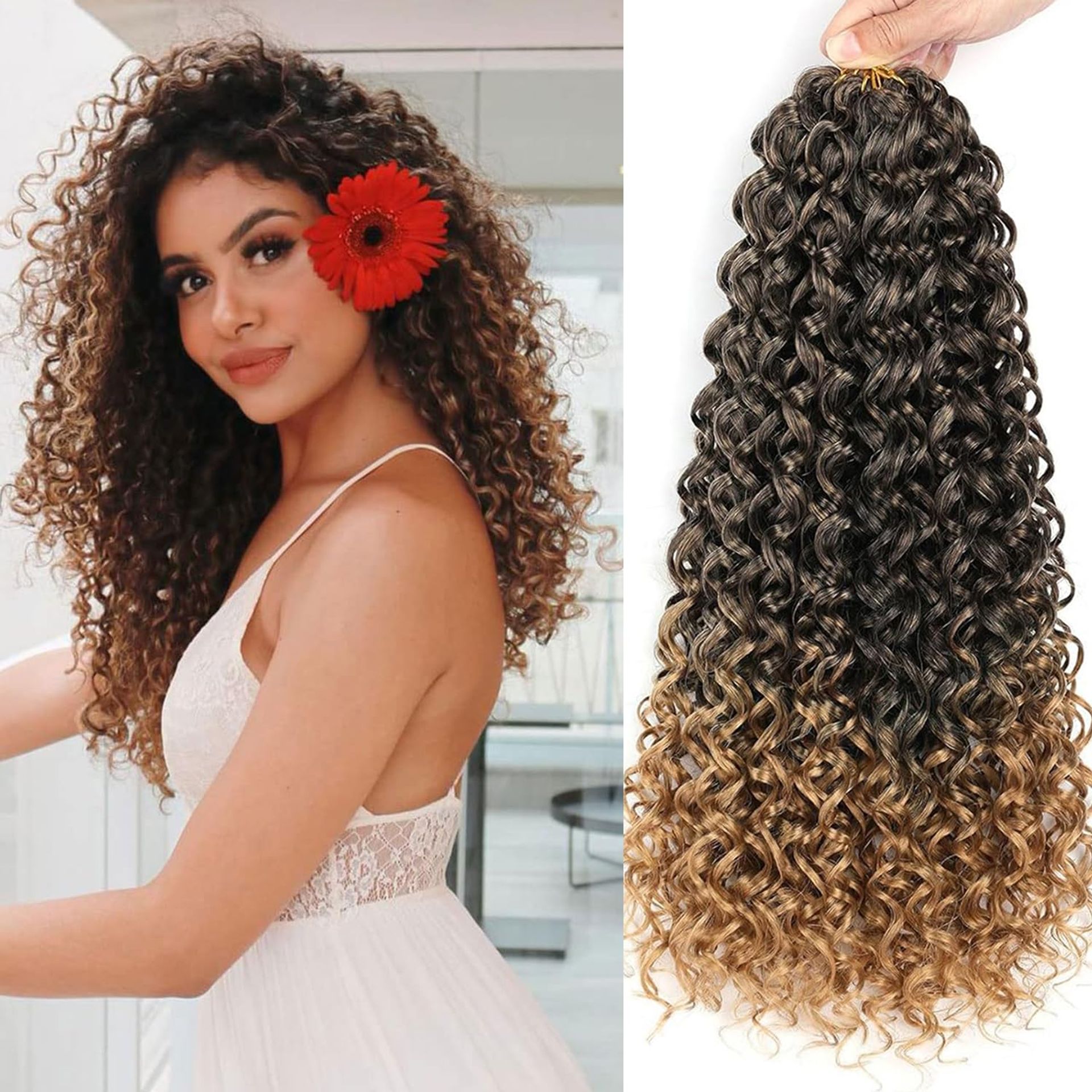 18 Inch GoGo Curl Crochet Hair 8 Packs Ocean Wave Synthetic Braiding Extensions for Black Women - T27 18 Inch - Valentines