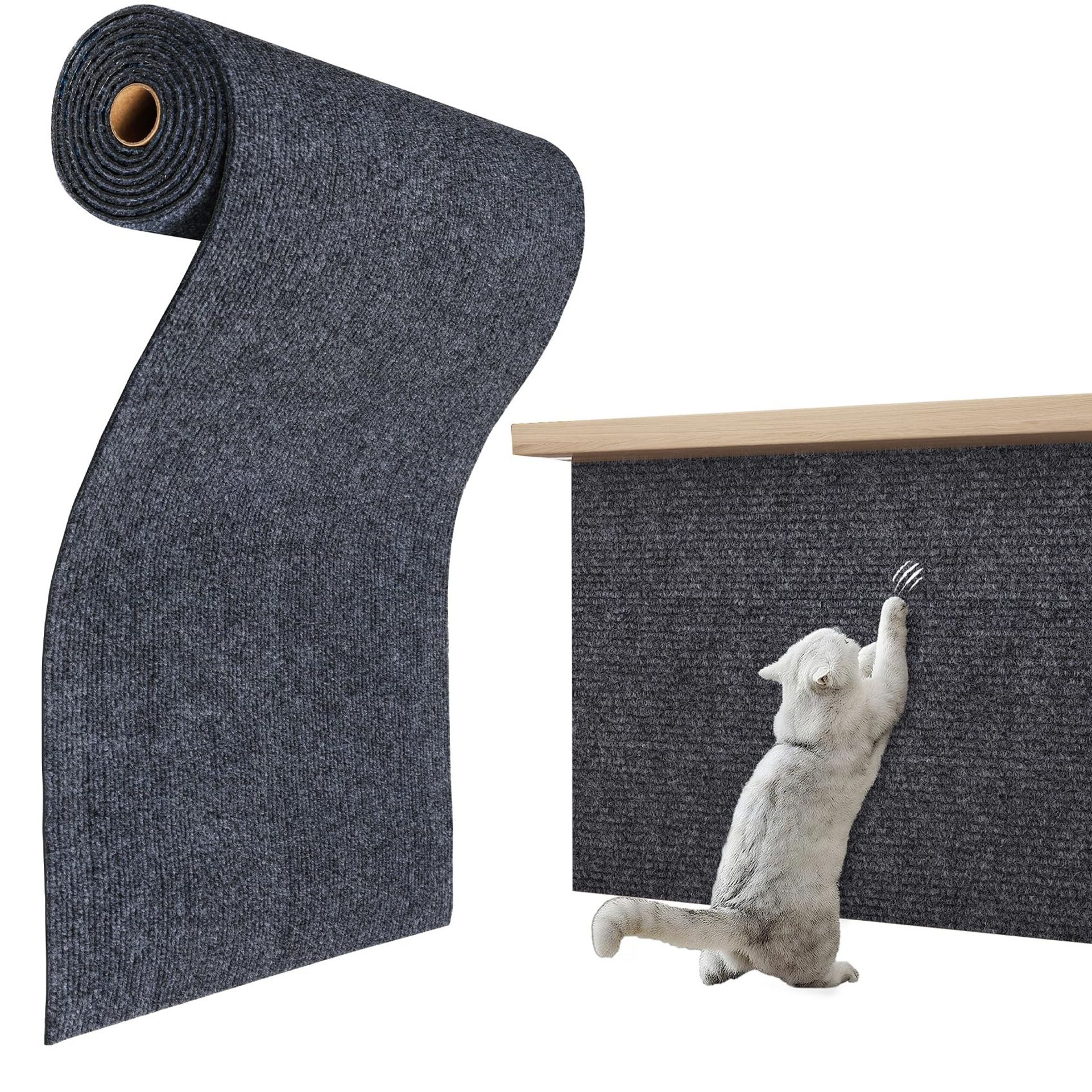 Self Adhesive Cat Scratch Mat Indoor Wall Mounted Carpet Scratch Pad for Cats Trees Thick Felt Fabric - Dark Grey 60x200CM