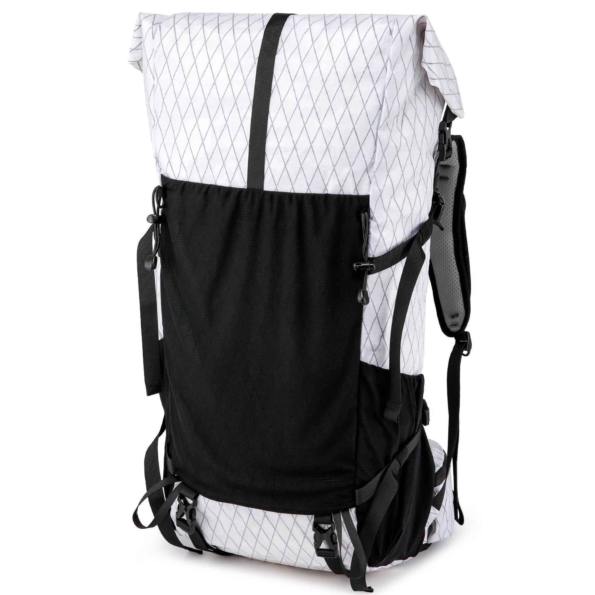 Expandable Hiking Backpack Waterproof Scratch-Resistant Roll Top Rucksack with Laptop Compartment 30L to 40L Capacity - White 30L TO 40L