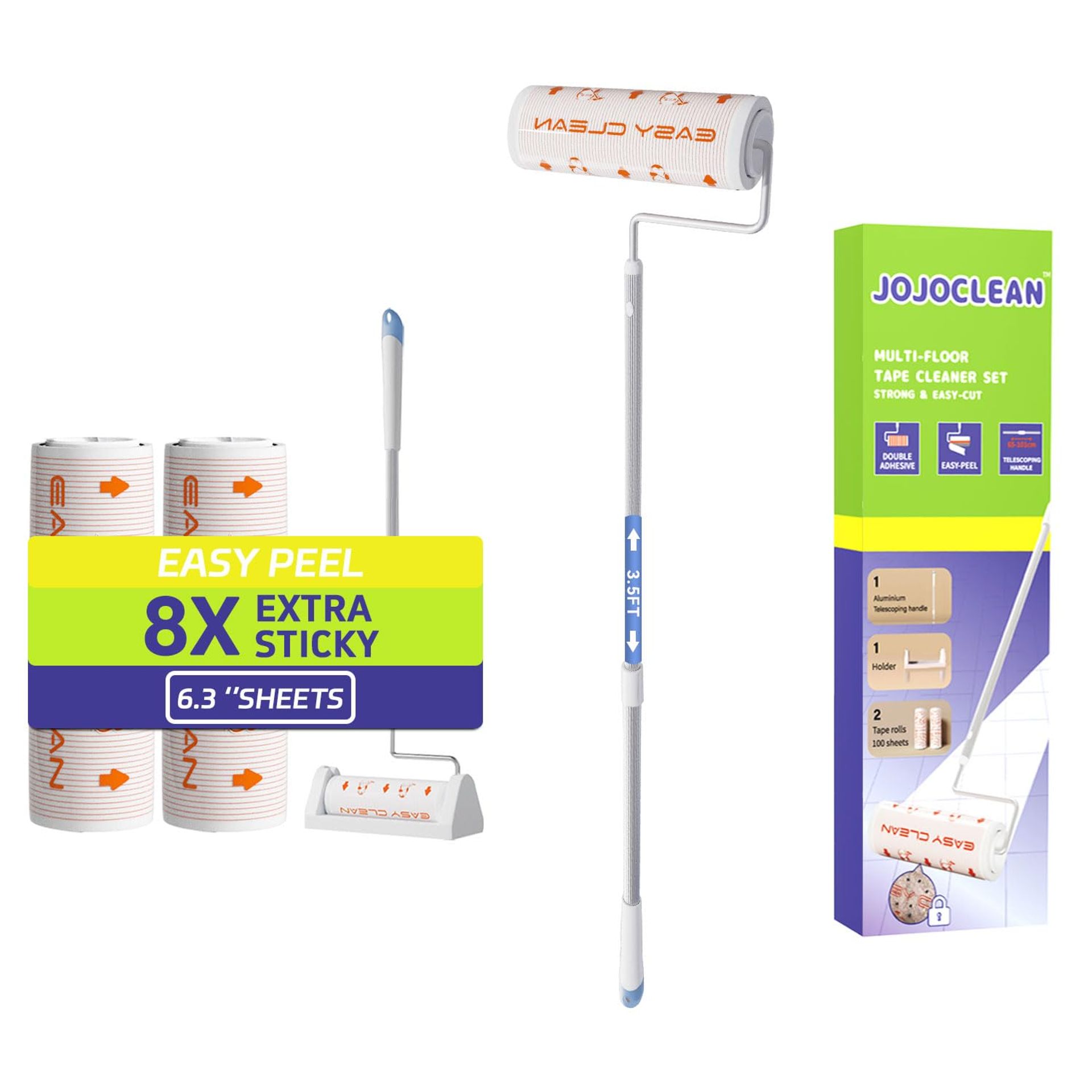 Large Lint Roller for Carpet and Floor with Extendable Handle, Sticky Mop for Pet Hair, Clothing and Car Cleaning - White 6 Inch