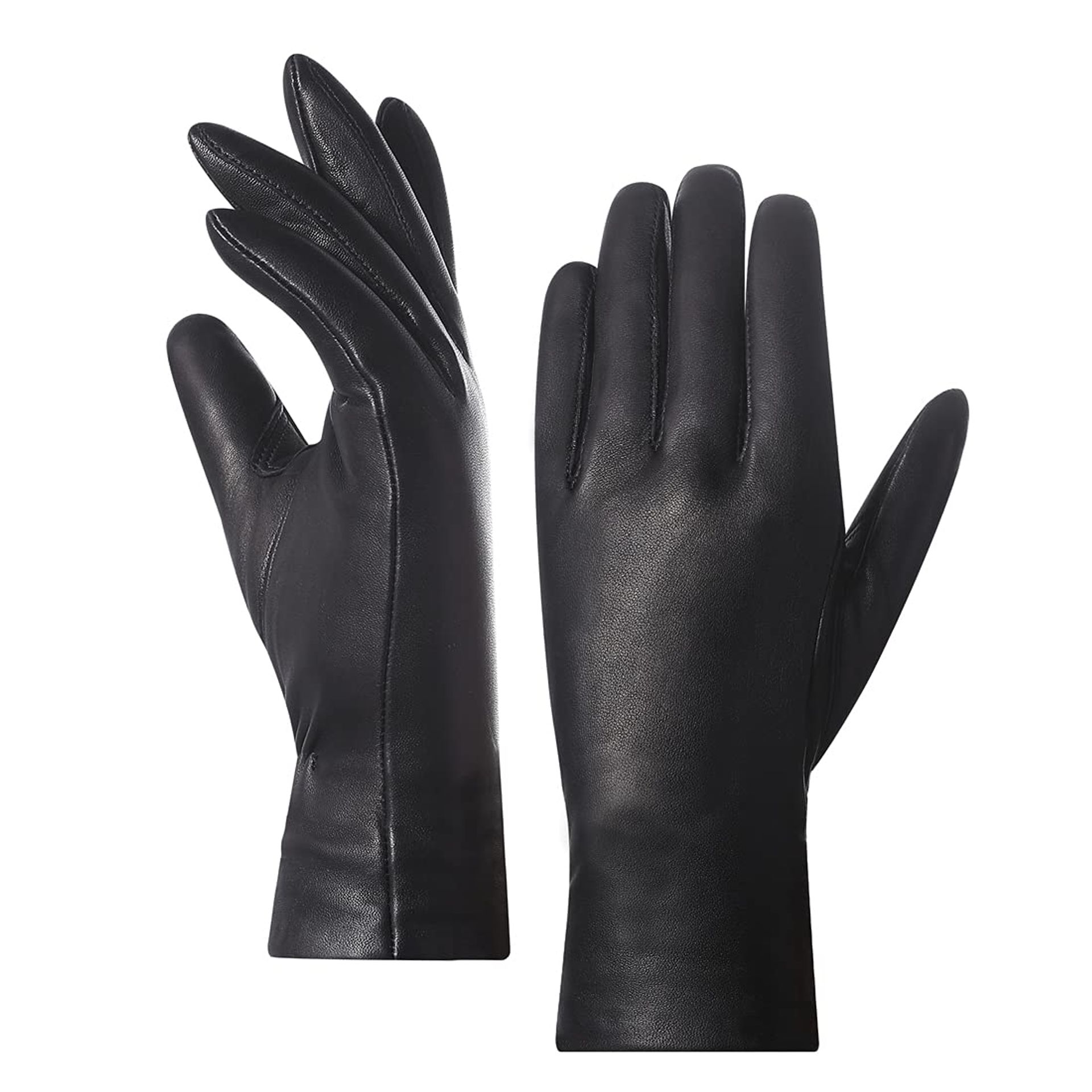 Women's Leather Winter Gloves Genuine Lambskin with Cashmere Lining Warm Driving Style - Black XL