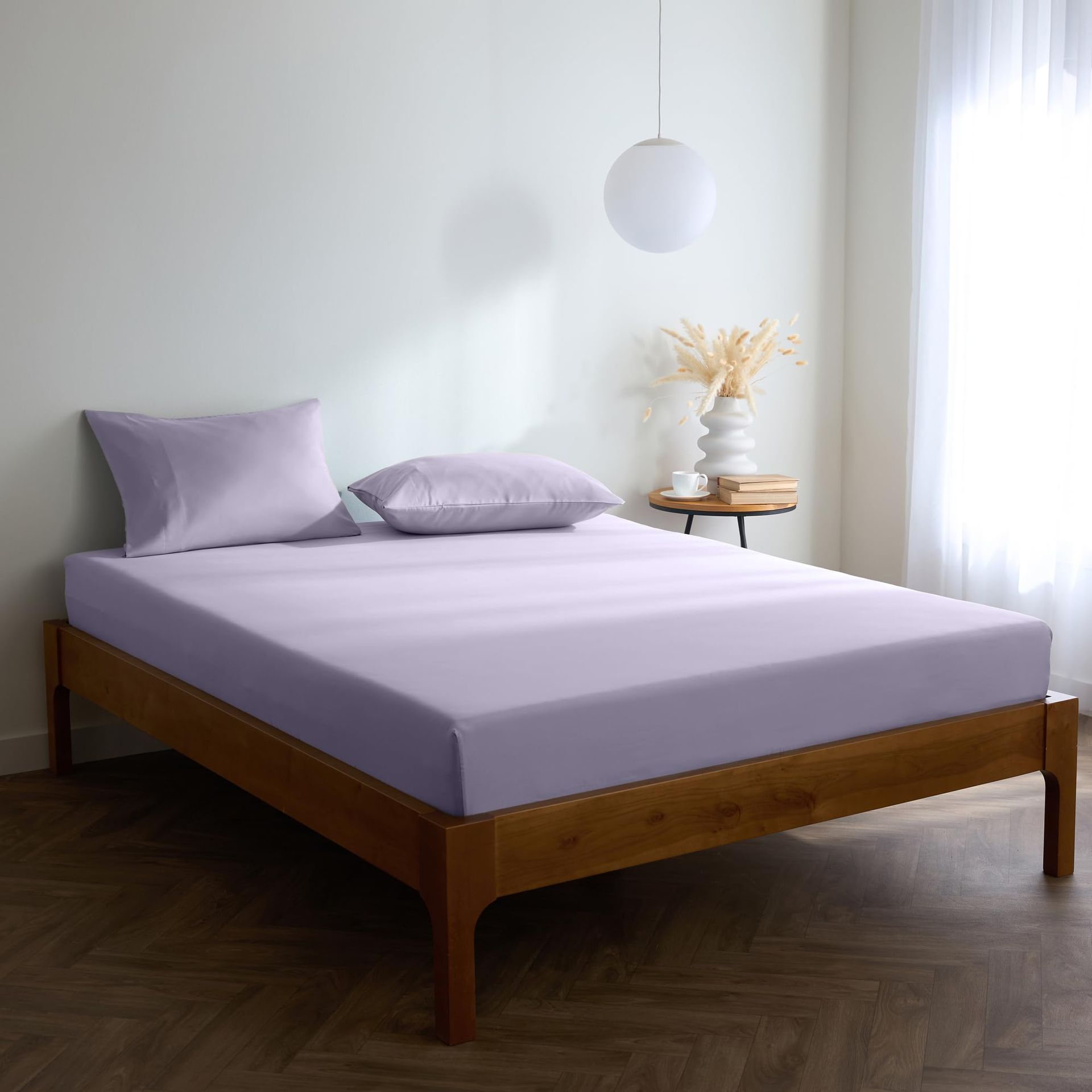 King Size Fitted Sheet Soft Brushed Microfibre 40cm Extra Deep Elastic Fit - Lavender 150x200cm - Valentines