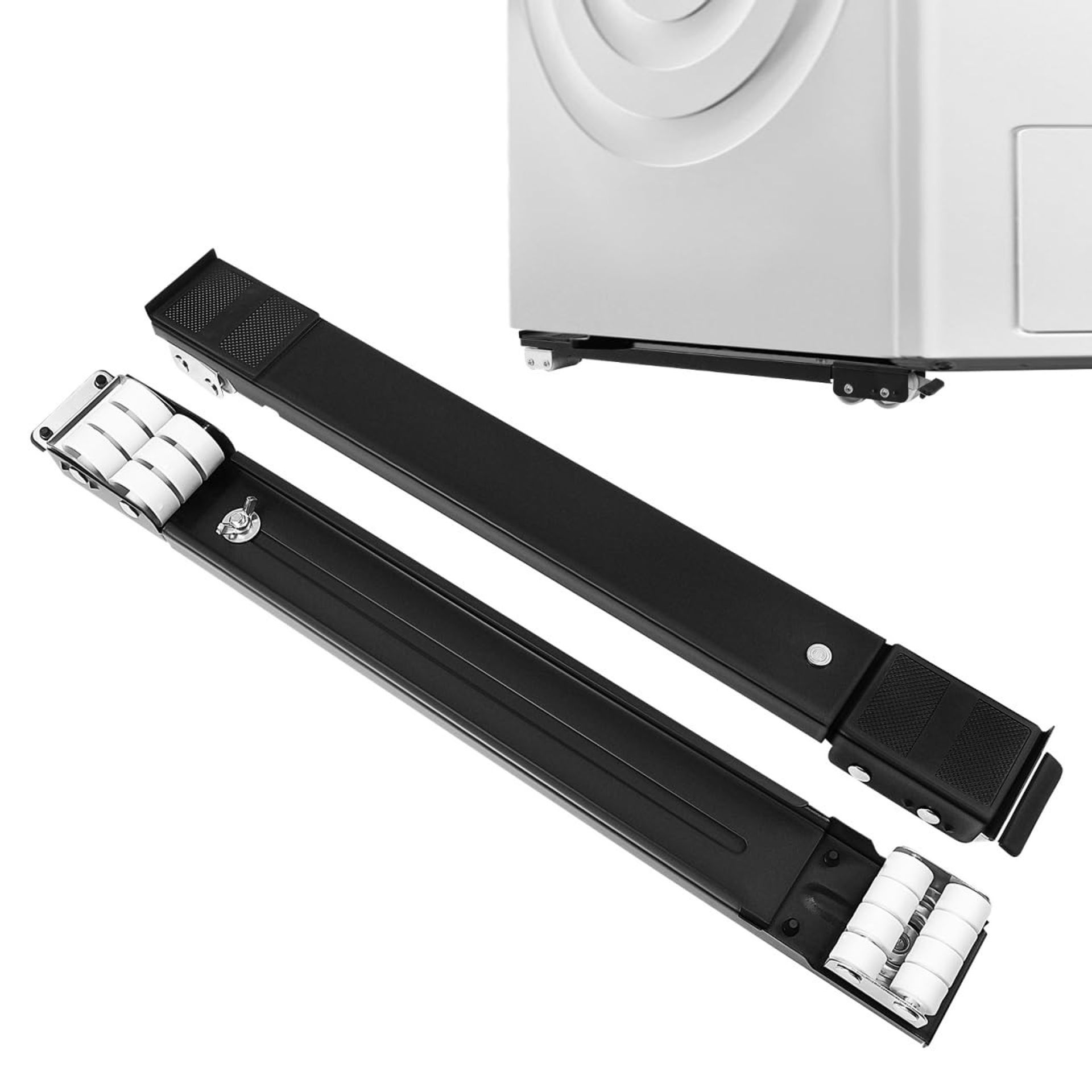 Adjustable Washing Machine Riser Heavy-Duty Roller Base with Locking Wheels for Fridge, Washer & Dryer - Black 46.50X5.20X4.00CM