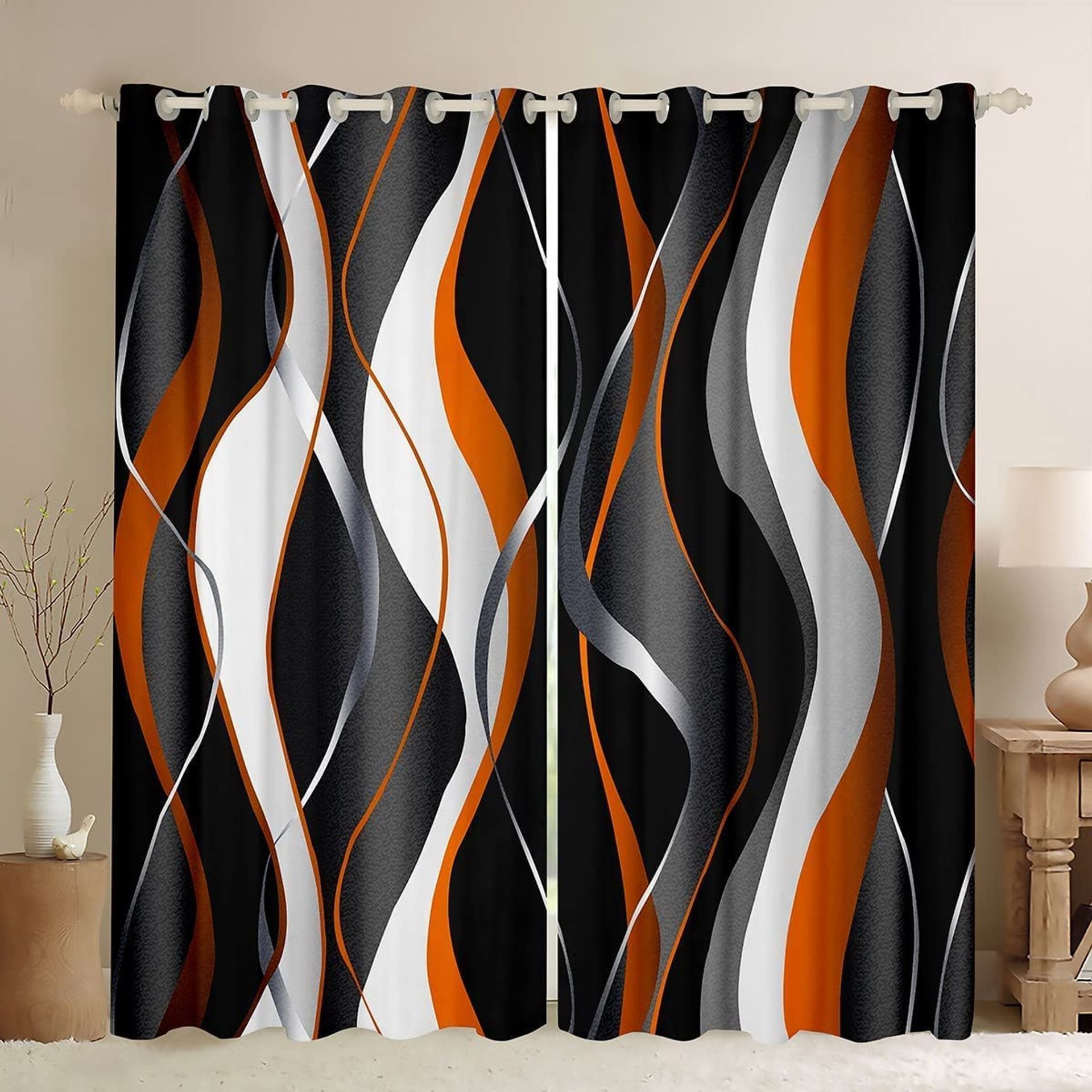 Geometric Spiral Curtains Modern Abstract Art 30%-50% Blackout Drapes - Multicoloured 20007 W66xL90