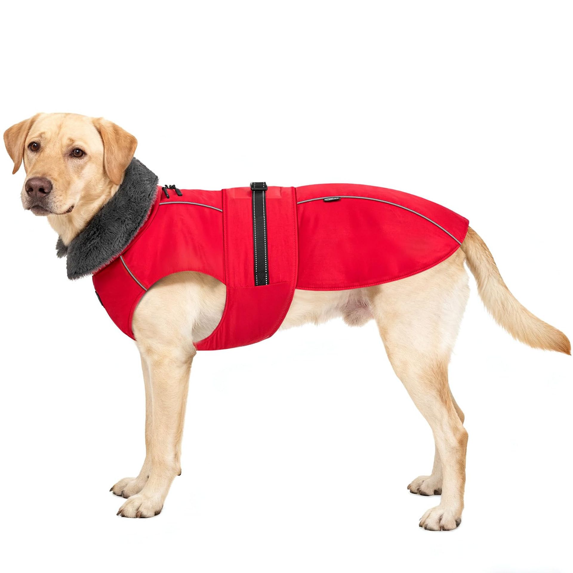 Dog Winter Coat Waterproof Jacket with Built-in Harness Reflective Fleece Vest Zip-Up Windproof Turtleneck - Red M