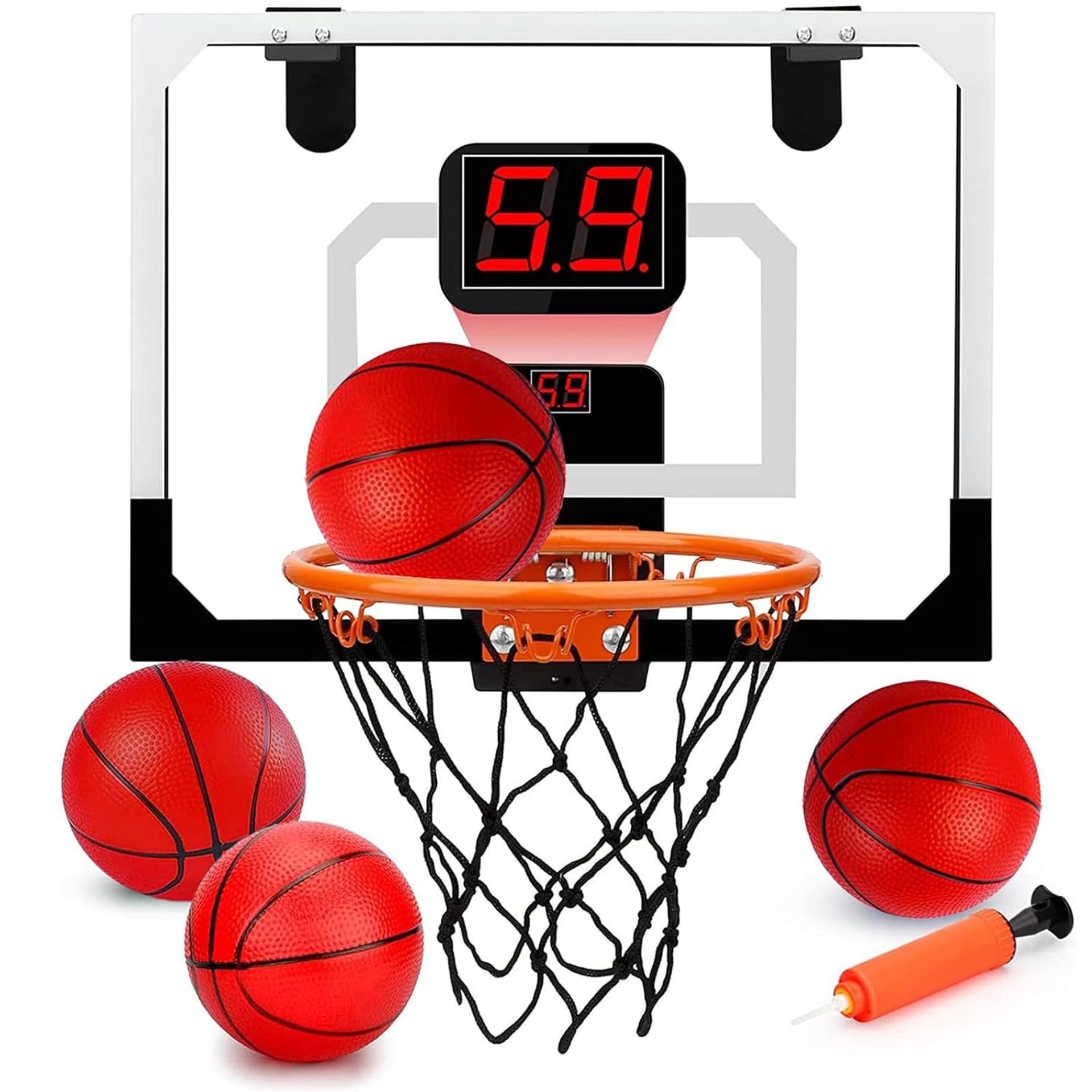 Indoor Basketball Hoop Set for Kids with LED Lights Scoreboard and 4 Balls - Green Toys+210