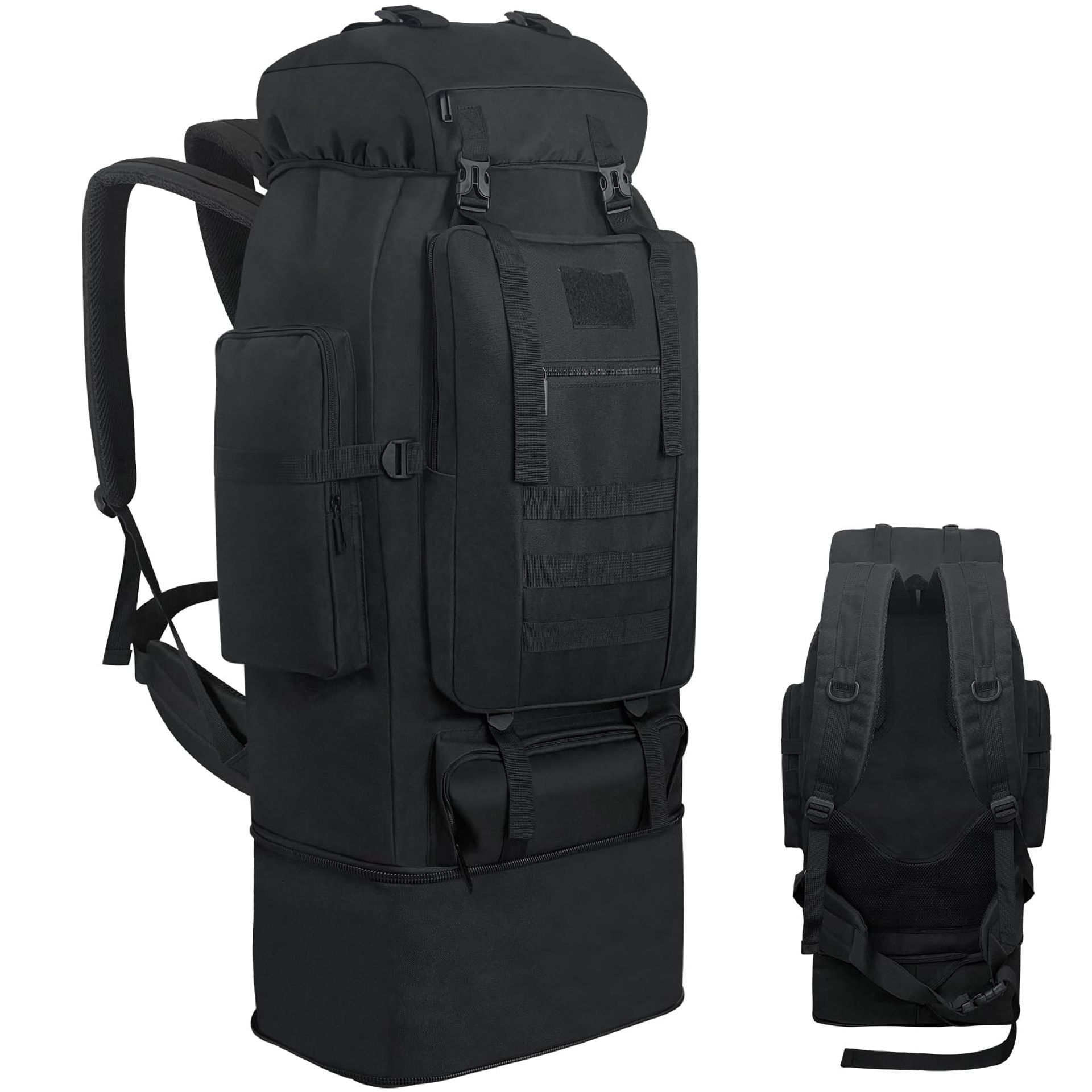 Large Capacity Hiking Backpack 100L Camping Rucksack with Molle System & Ergonomic Support - Black 100L