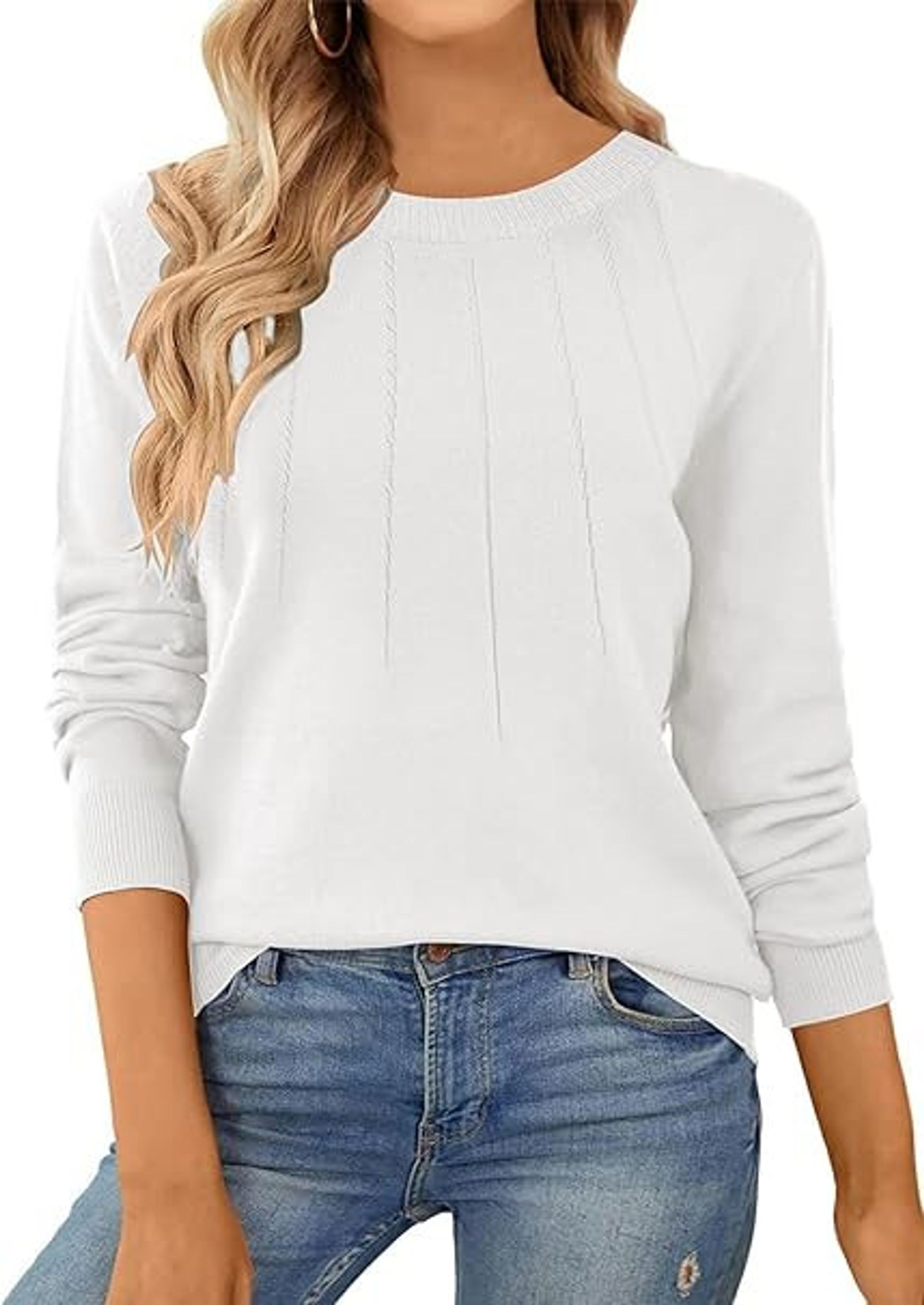 Women's Lightweight Knitted Jumper with Long Sleeves and Crew Neck – Loose Fit Pullover Ideal for Layering in Autumn and Spring