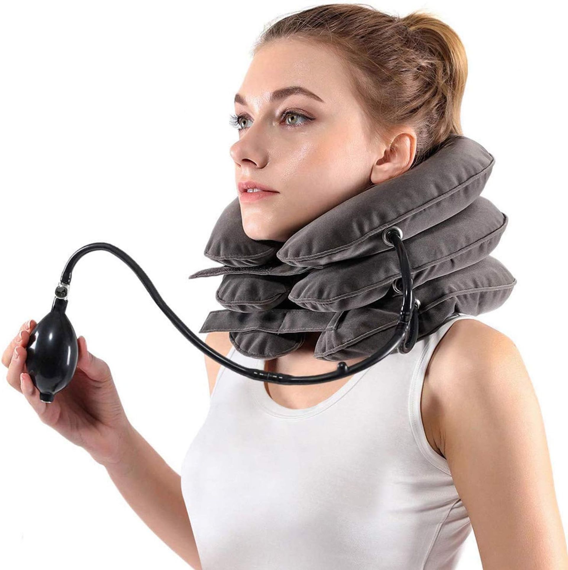 Cervical Neck Traction Device Inflatable Decompression Support for Neck Pain Relief and Posture Correction - Grey Model 746