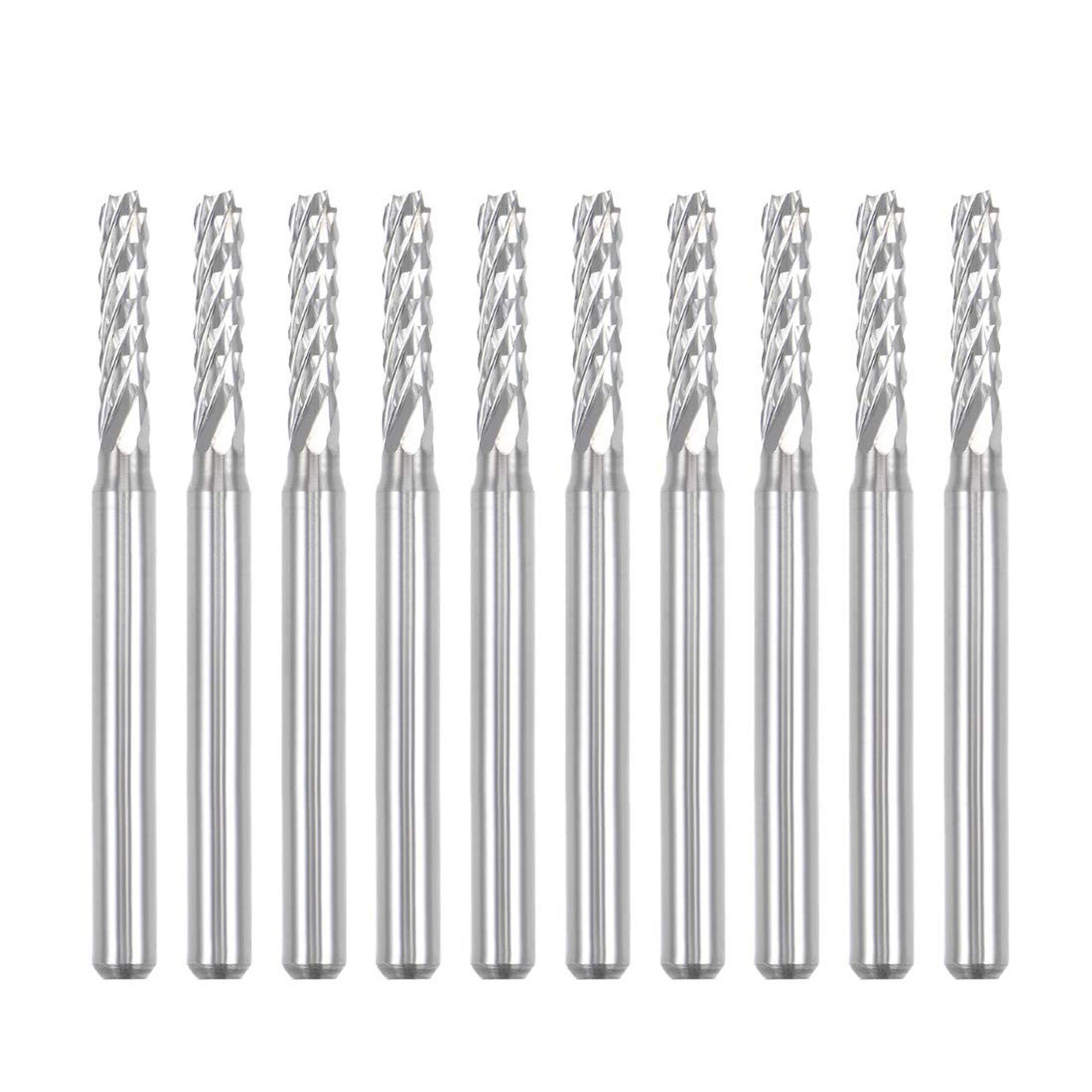 Carbide End Mill Engraving Bits Set 10Pcs CNC Router Milling Cutters for PCB, Plastic, Wood and Metal - 2.5x12mm