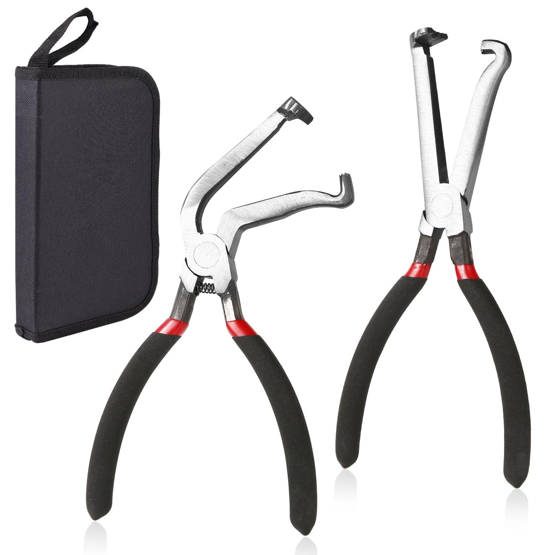 Electrical Disconnect Pliers Set 2pcs Automotive Plug Separator and Hose Removal Tool with Storage Bag - Black Red Silver