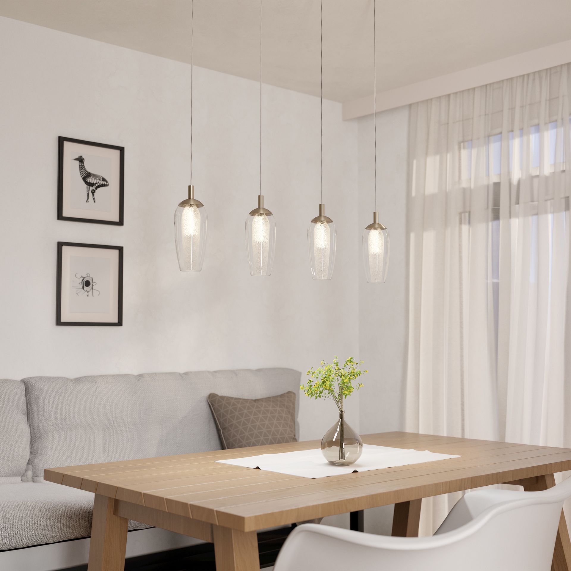 STEPHIE 4-Light LED Bar Pendant – Satin Nickel & Smoked Glass