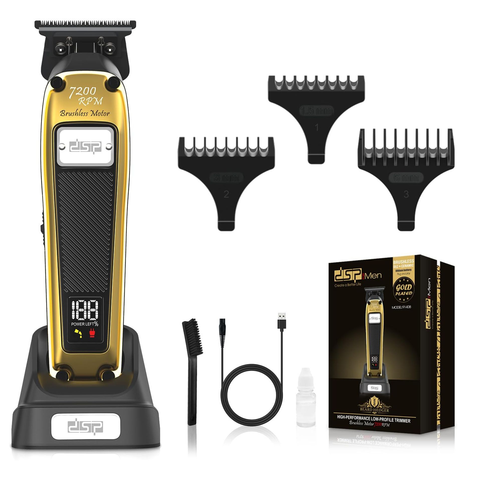 Professional Beard Trimmer for Men Cordless Hair Clipper with BLDC Motor & DLC Coated Detachable Blade - Beard Trimmer 91408-UK