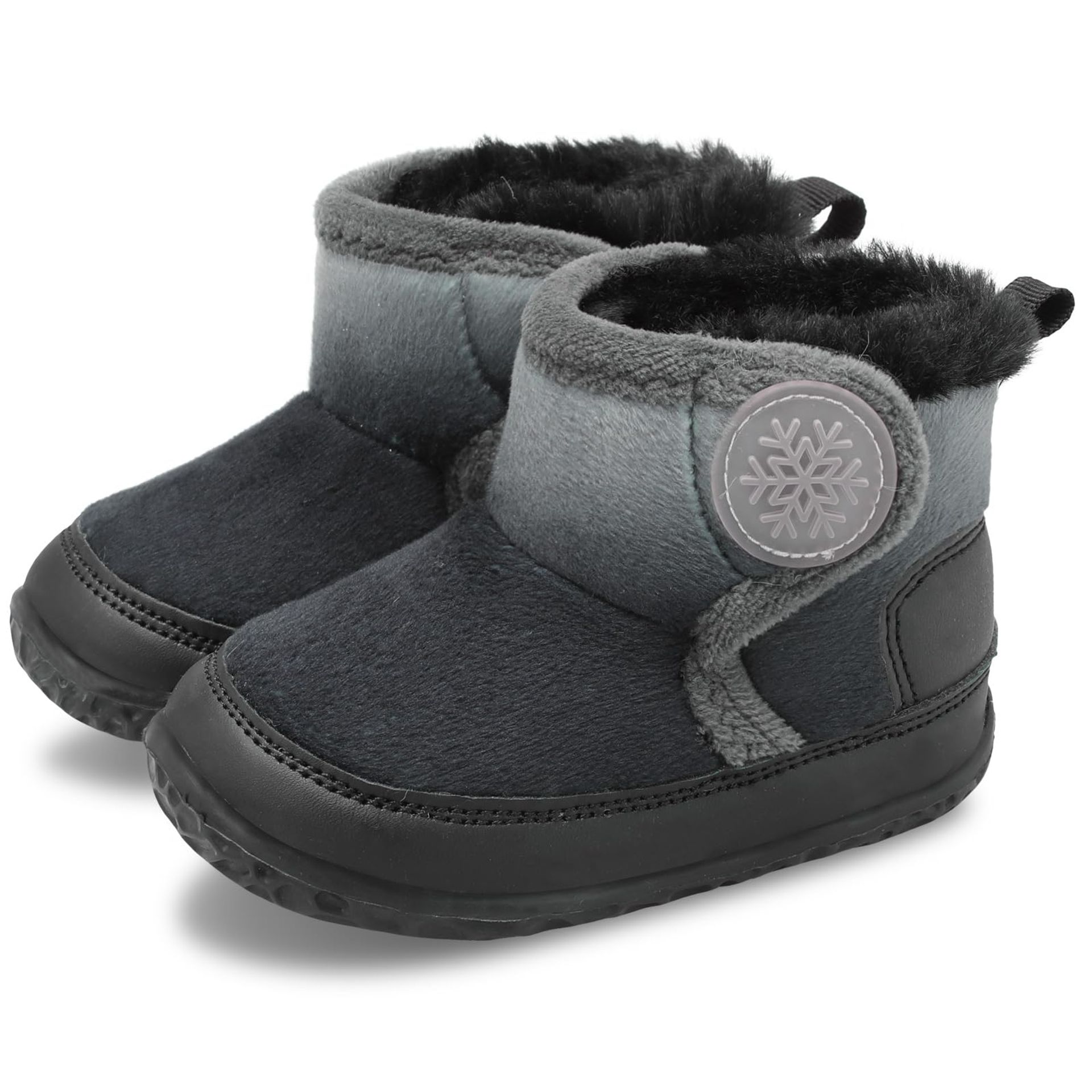 Baby Winter Booties Infant Ankle Snow Boots Soft Faux Fur Lined Slippers - Black Grey 0-6 Months