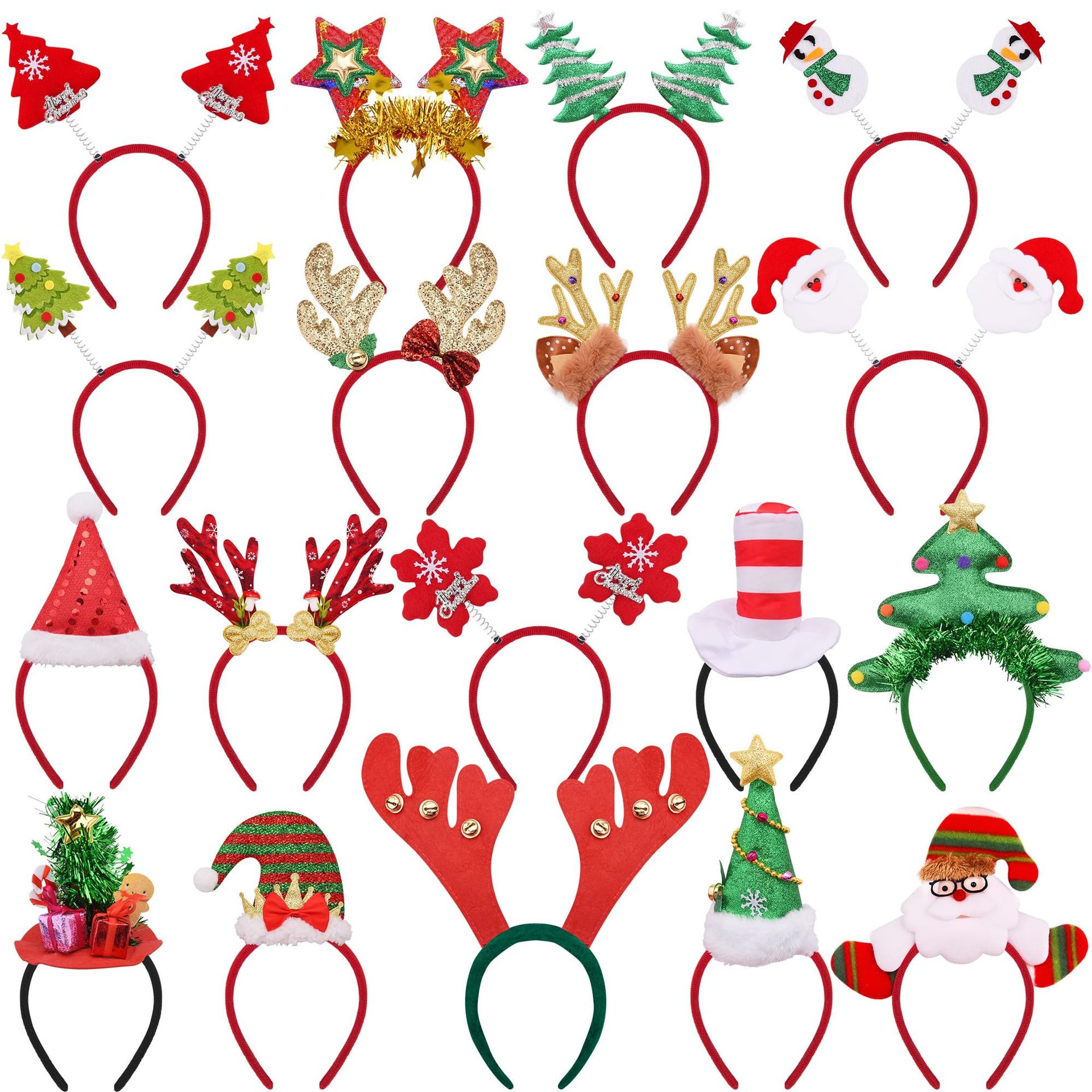 Christmas Party Headbands Set 18-Piece Snowman Reindeer Elf Tree Costume Accessories - Multicolour One Size