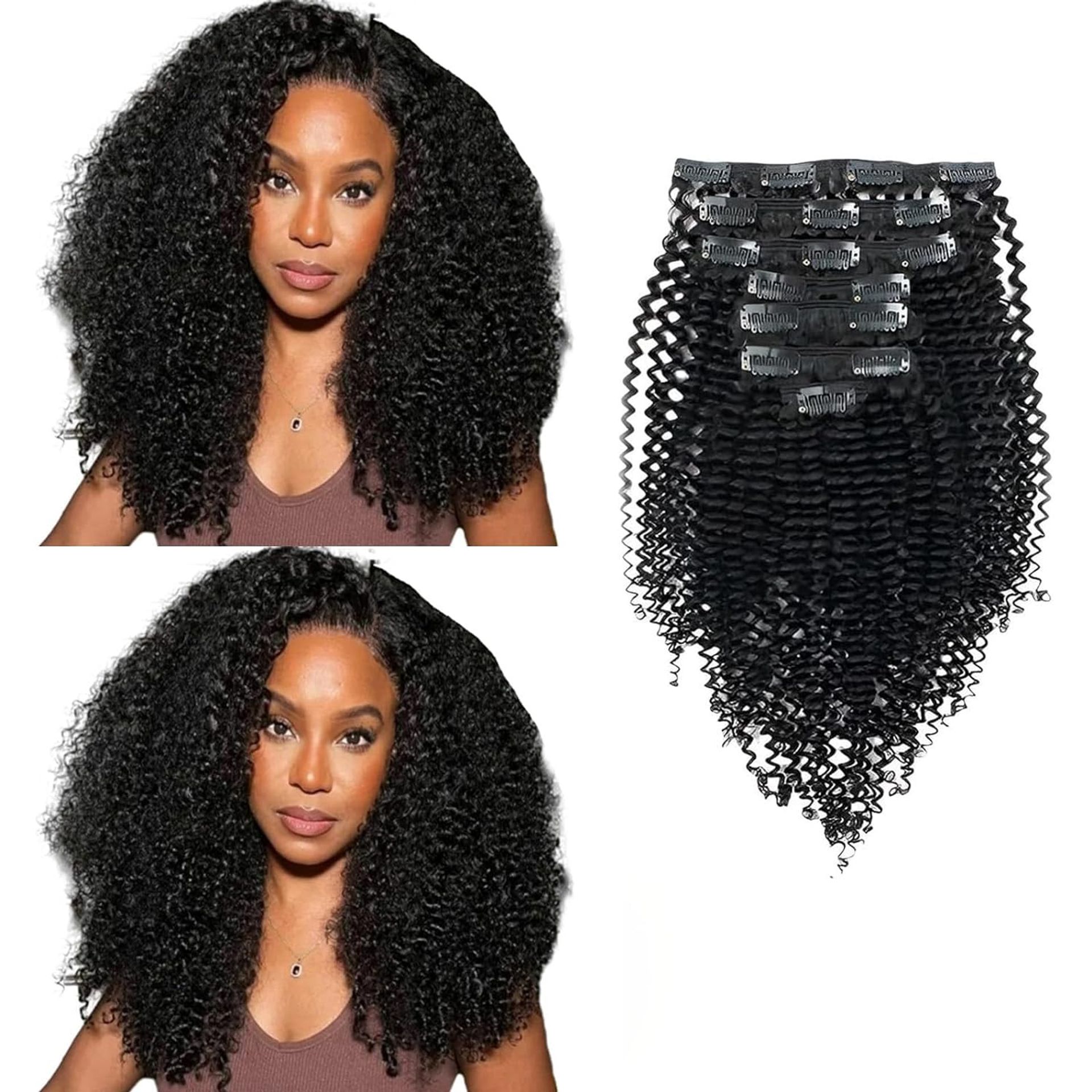 Kinky Curly Clip-In Hair Extensions Human Hair Double Weft 3B 3C for Natural Afro Style - Black 24 Inch