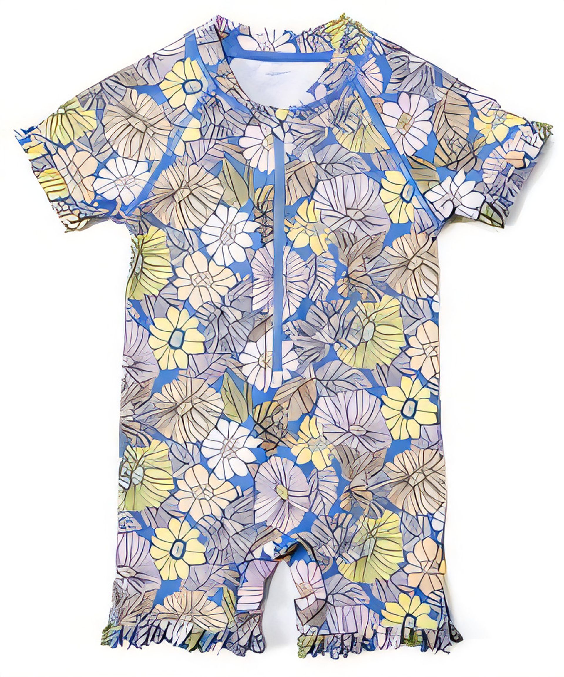Baby & Toddler One-Piece Swimsuit UPF 50+ Sun Protection - Flower Print Eco Fabric 6-9 Months