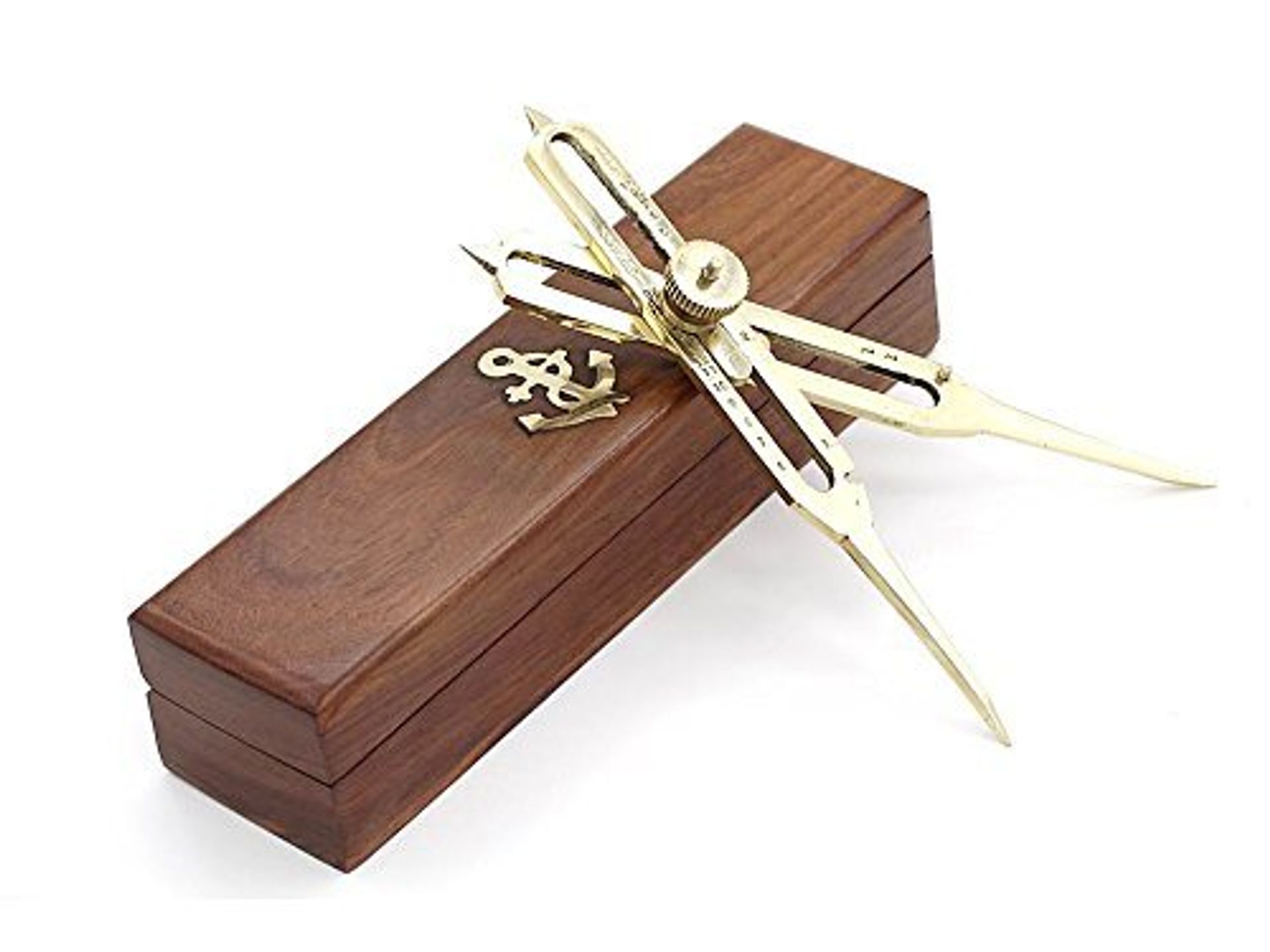 Brass Proportional Divider 6 Inch Adjustable Drawing Tool with Wooden Anchor Inlaid Box - Brass 6 Inch