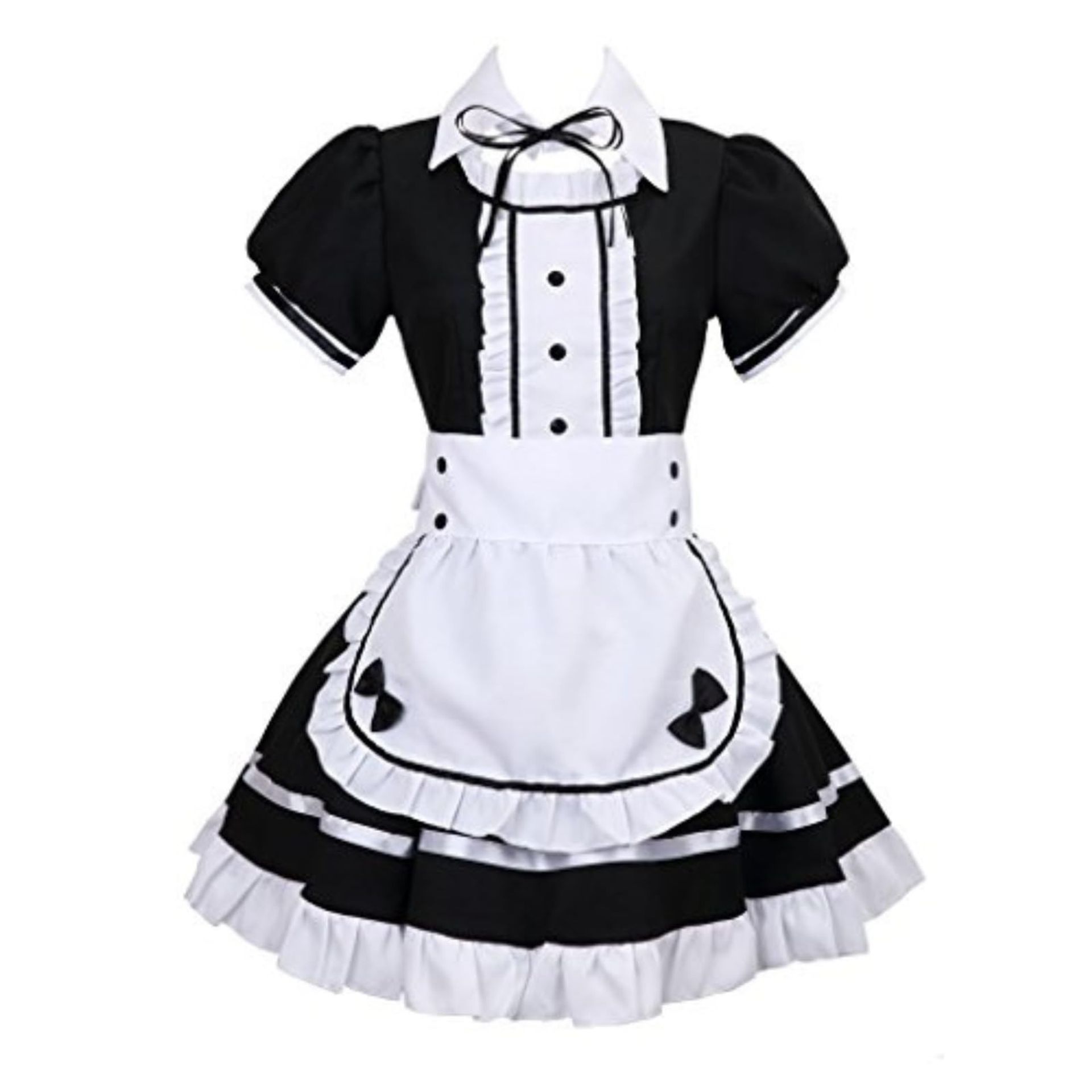Women's French Maid Costume 7 Piece Classic Cosplay Dress with Apron and Accessories - Black M